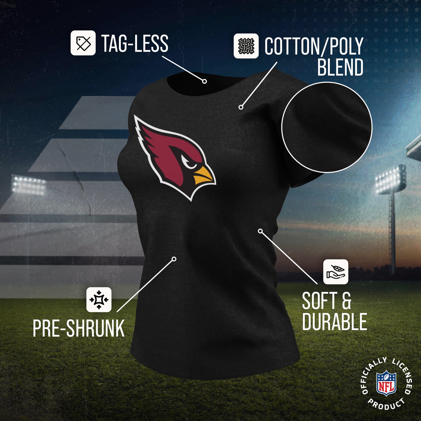 Arizona Cardinals NFL Womens Heather Logo Relaxed Fit T-Shirt - Black