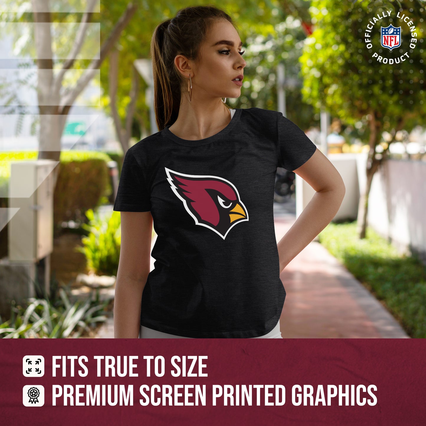 Arizona Cardinals NFL Womens Heather Logo Relaxed Fit T-Shirt - Black