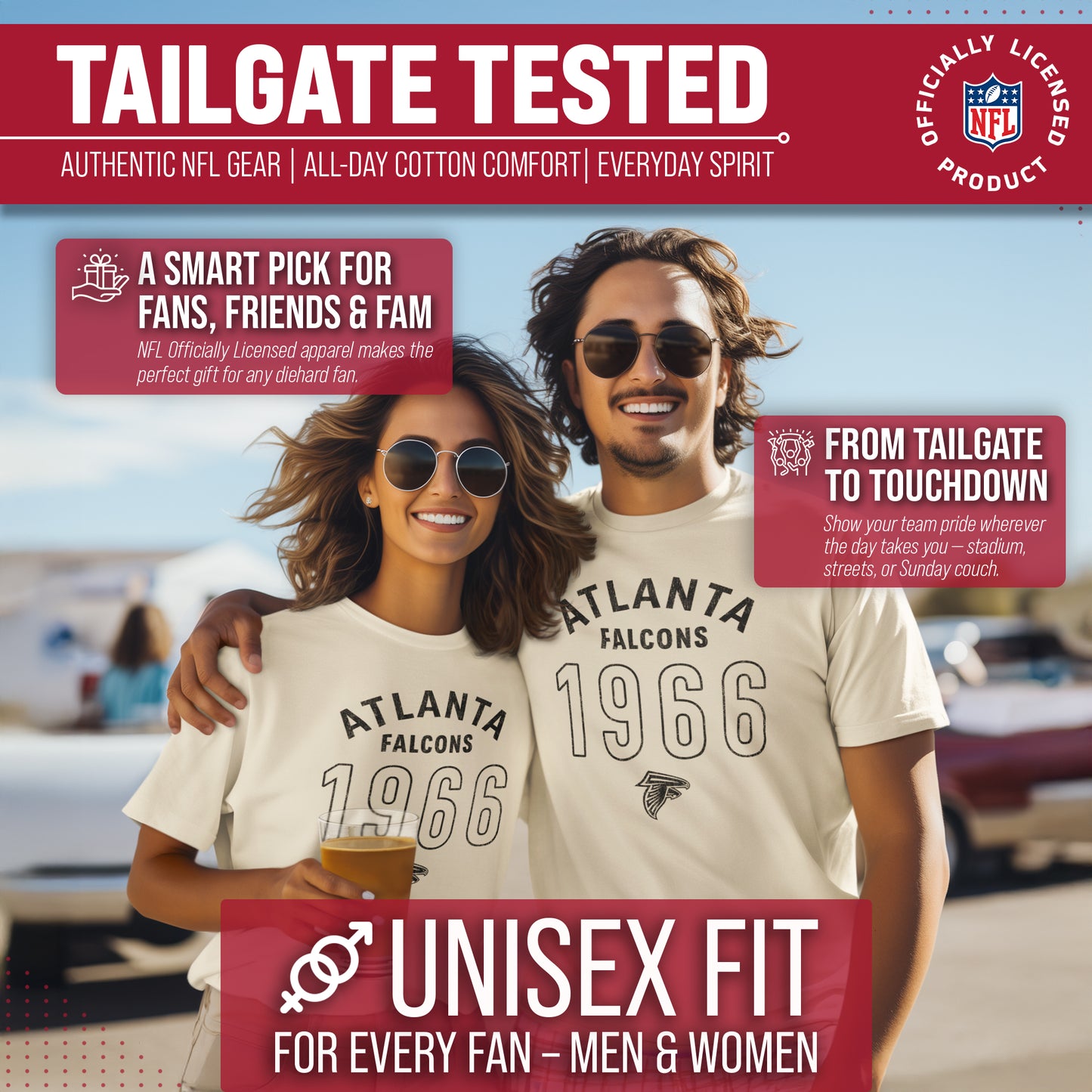 Atlanta Falcons NFL Adult Big Date Tag-Less T-Shirt - Natural