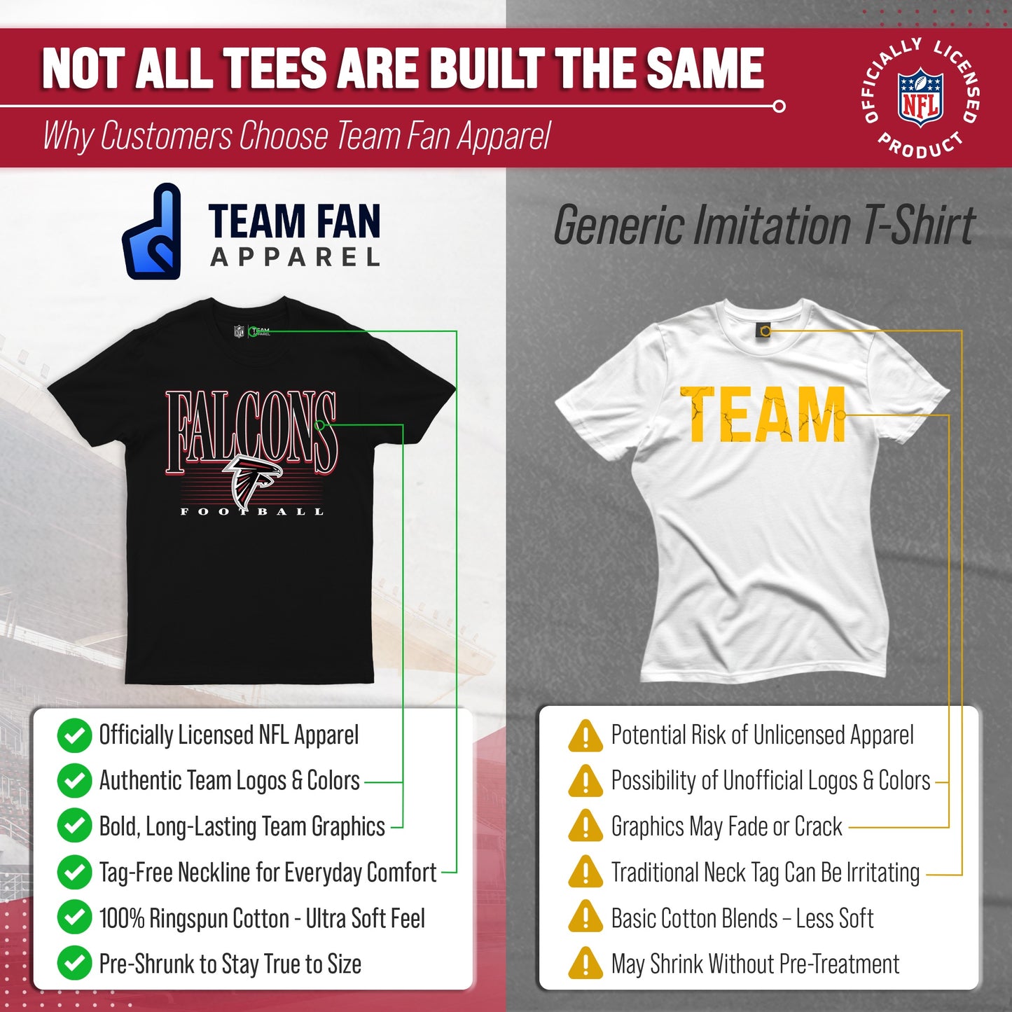 Atlanta Falcons NFL Adult Overtime Blueprint Tag-Less T-Shirt - Black