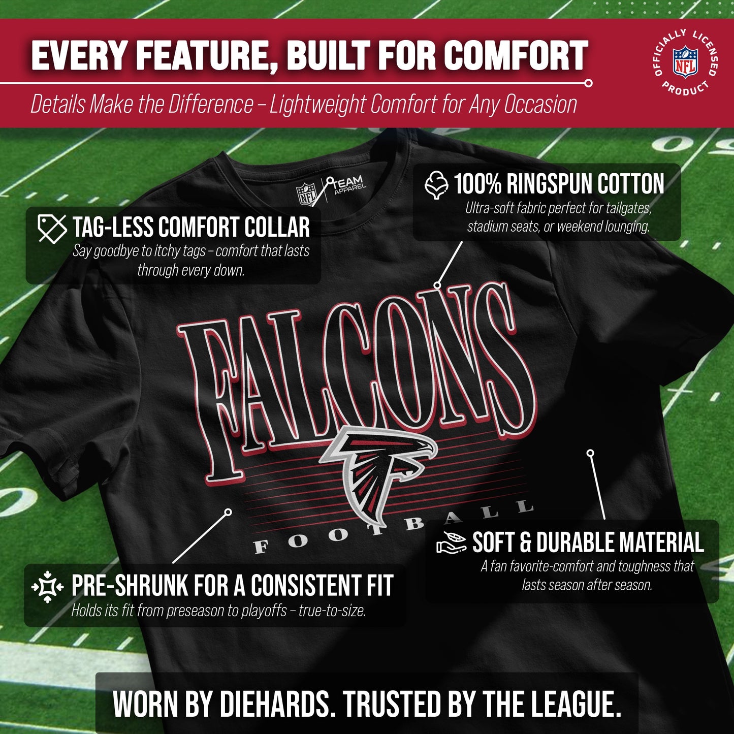 Atlanta Falcons NFL Adult Overtime Blueprint Tag-Less T-Shirt - Black