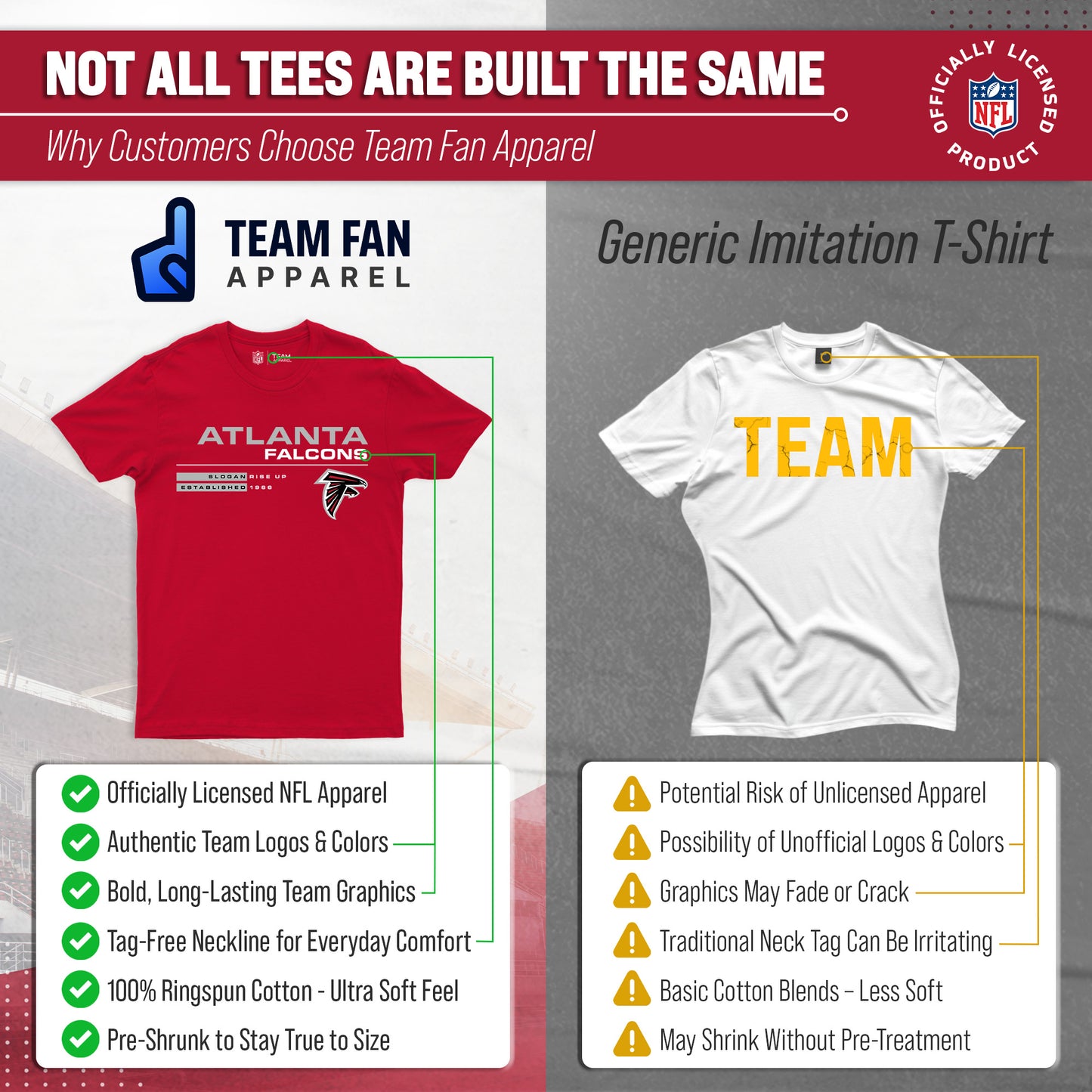 Atlanta Falcons Adult NFL Speed Stat Sheet T-Shirt - Red