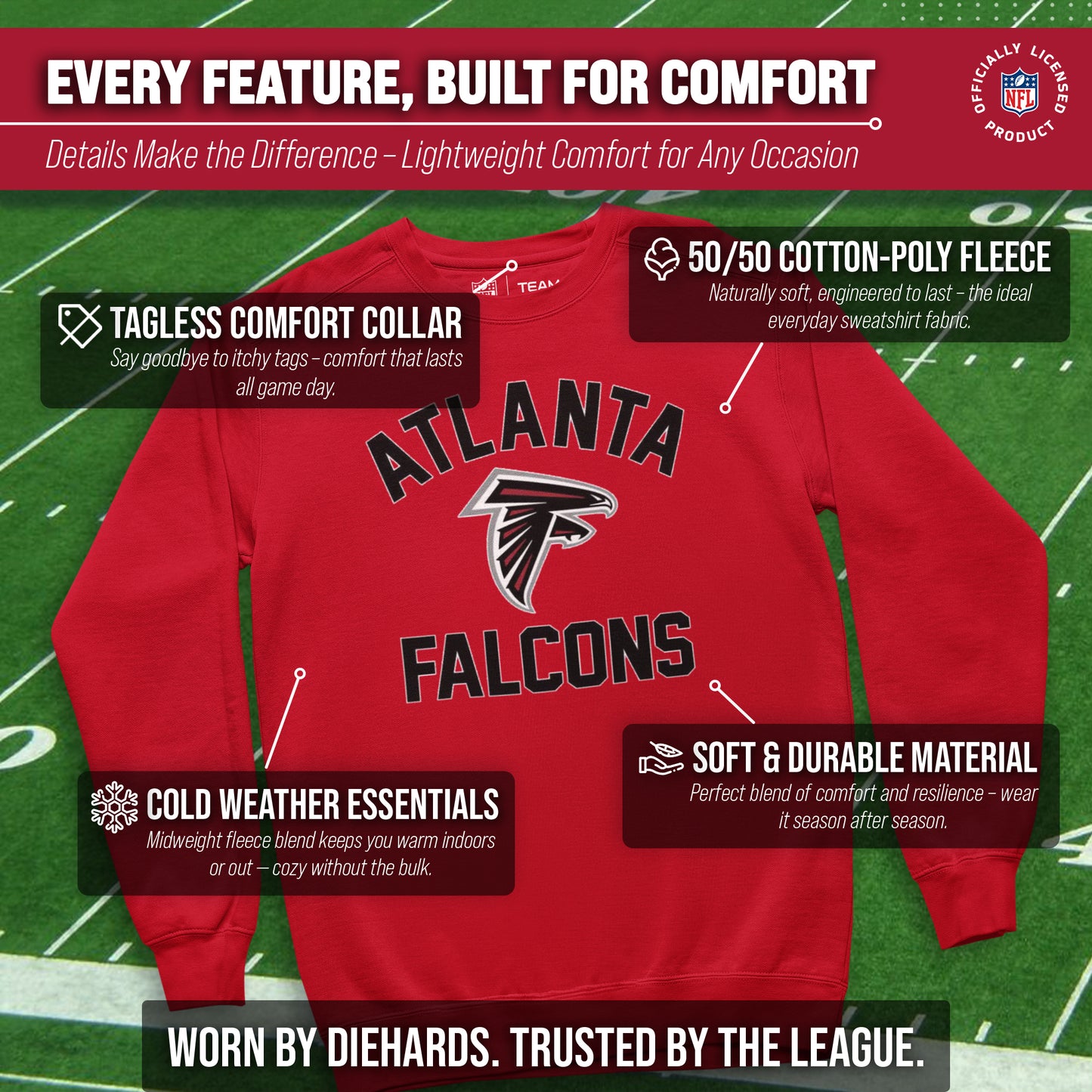 Atlanta Falcons NFL Adult Gameday Football Crewneck Sweatshirt - Red