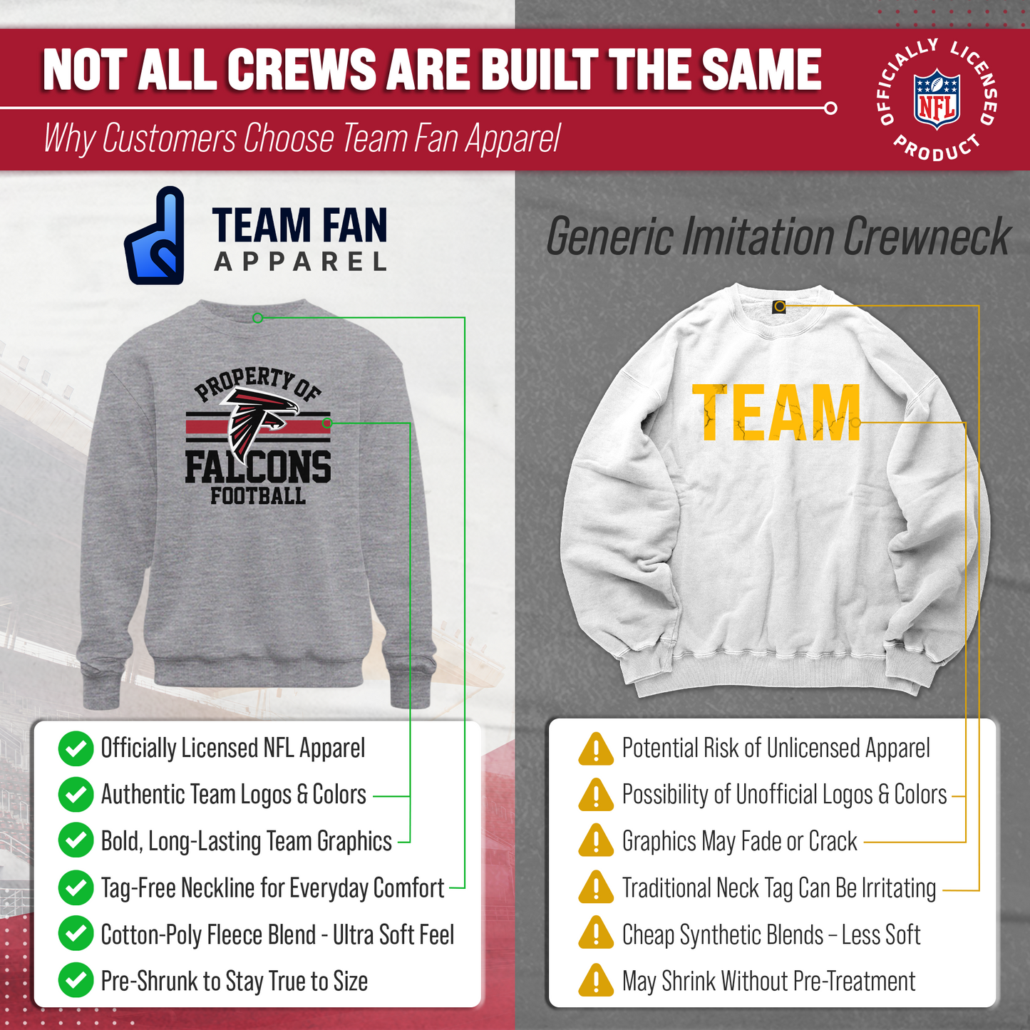 Atlanta Falcons NFL Adult Property Of Crewneck Fleece Sweatshirt - Sport Gray