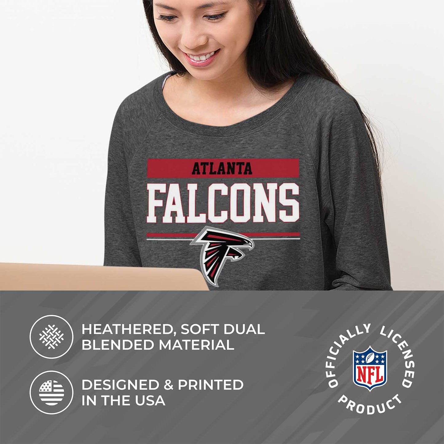 Atlanta Falcons NFL Women's Plus Size Team Block Charcoal Crewneck - Charcoal
