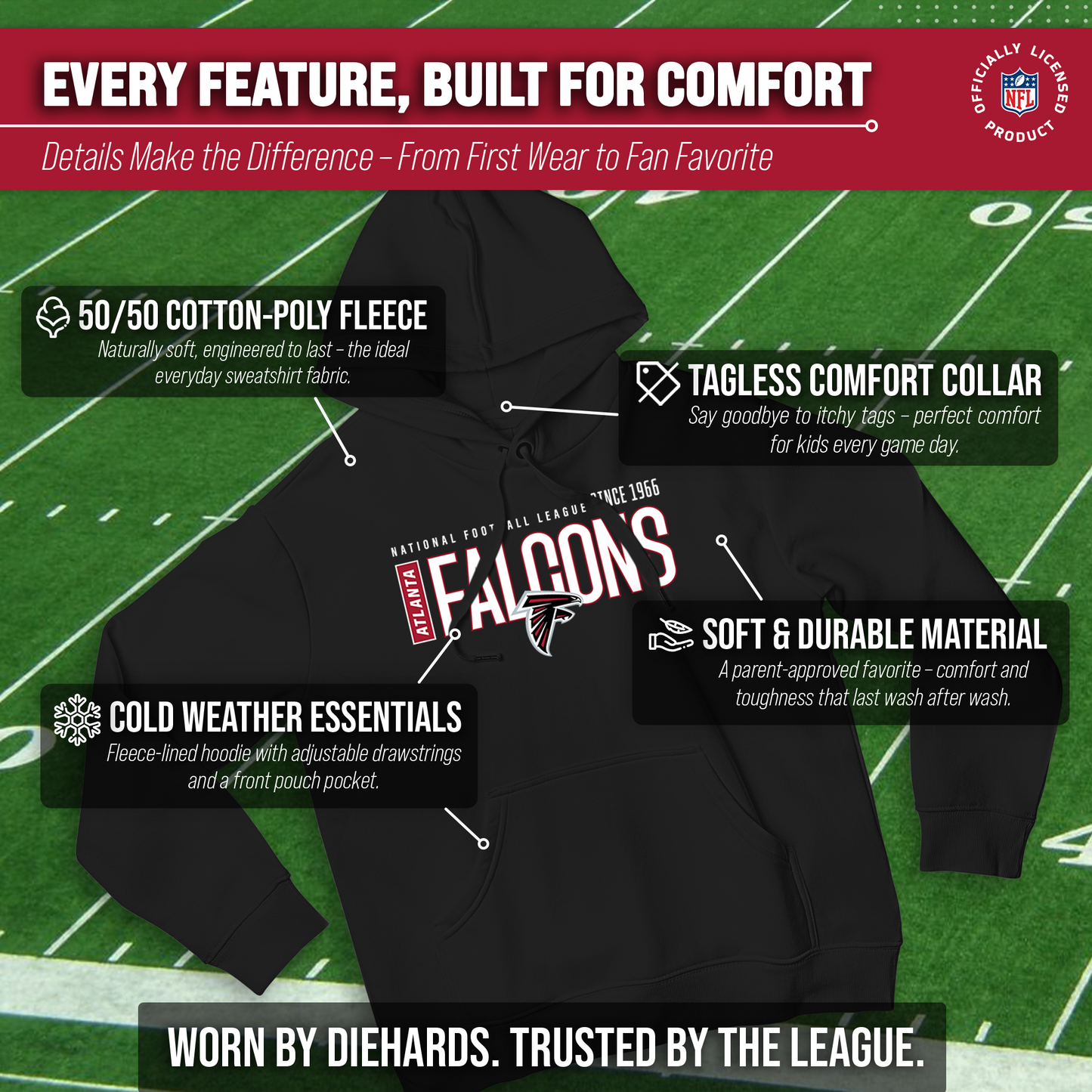 Atlanta Falcons NFL Adult Unisex Modern Endzone Soft Fleece Hooded Sweatshirt - Black