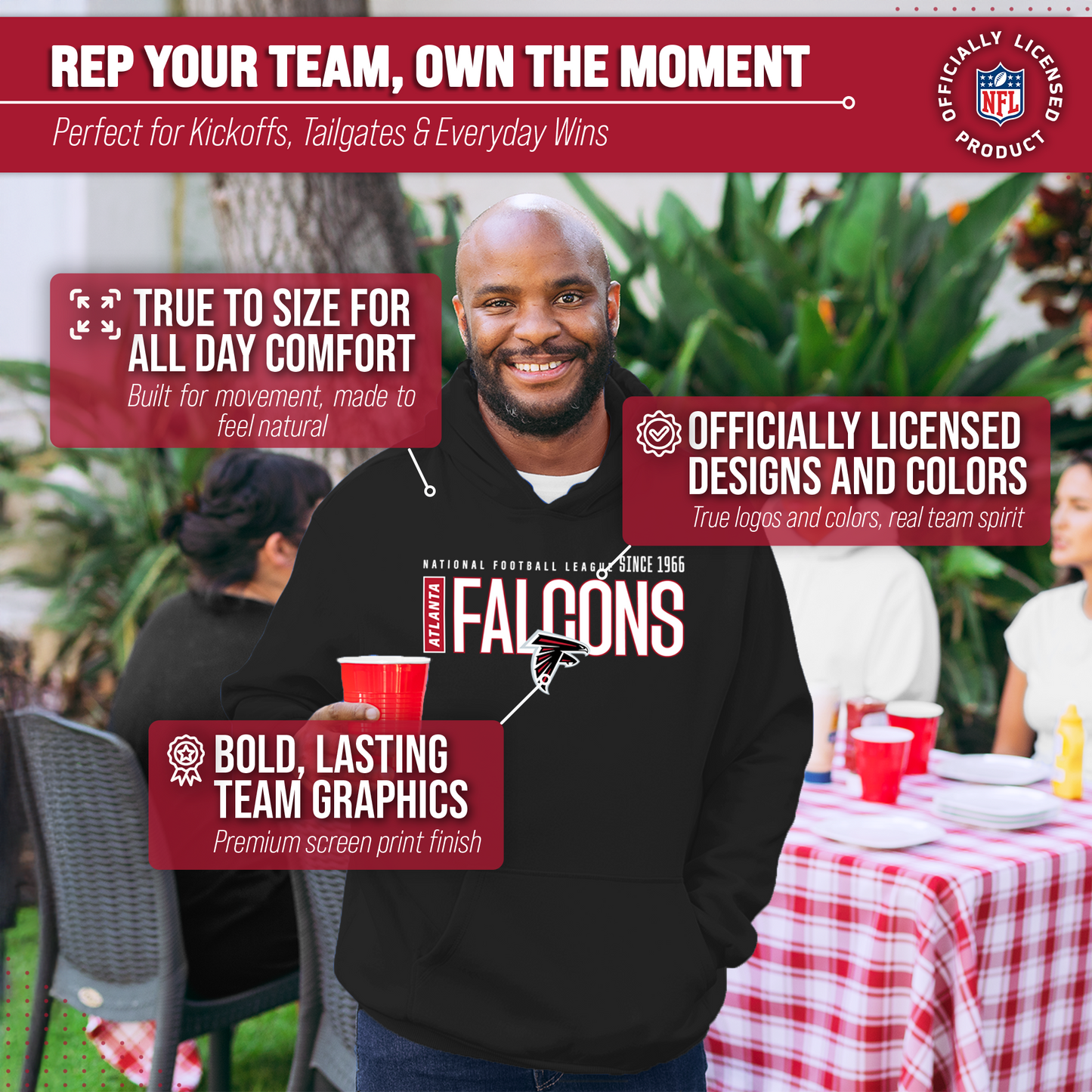 Atlanta Falcons NFL Adult Unisex Modern Endzone Soft Fleece Hooded Sweatshirt - Black