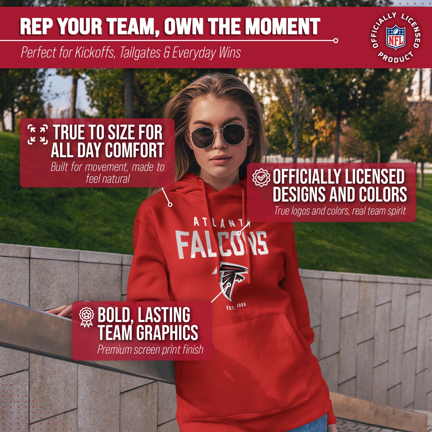 Atlanta Falcons Adult NFL Diagonal Fade Fleece Hooded Sweatshirt - Red