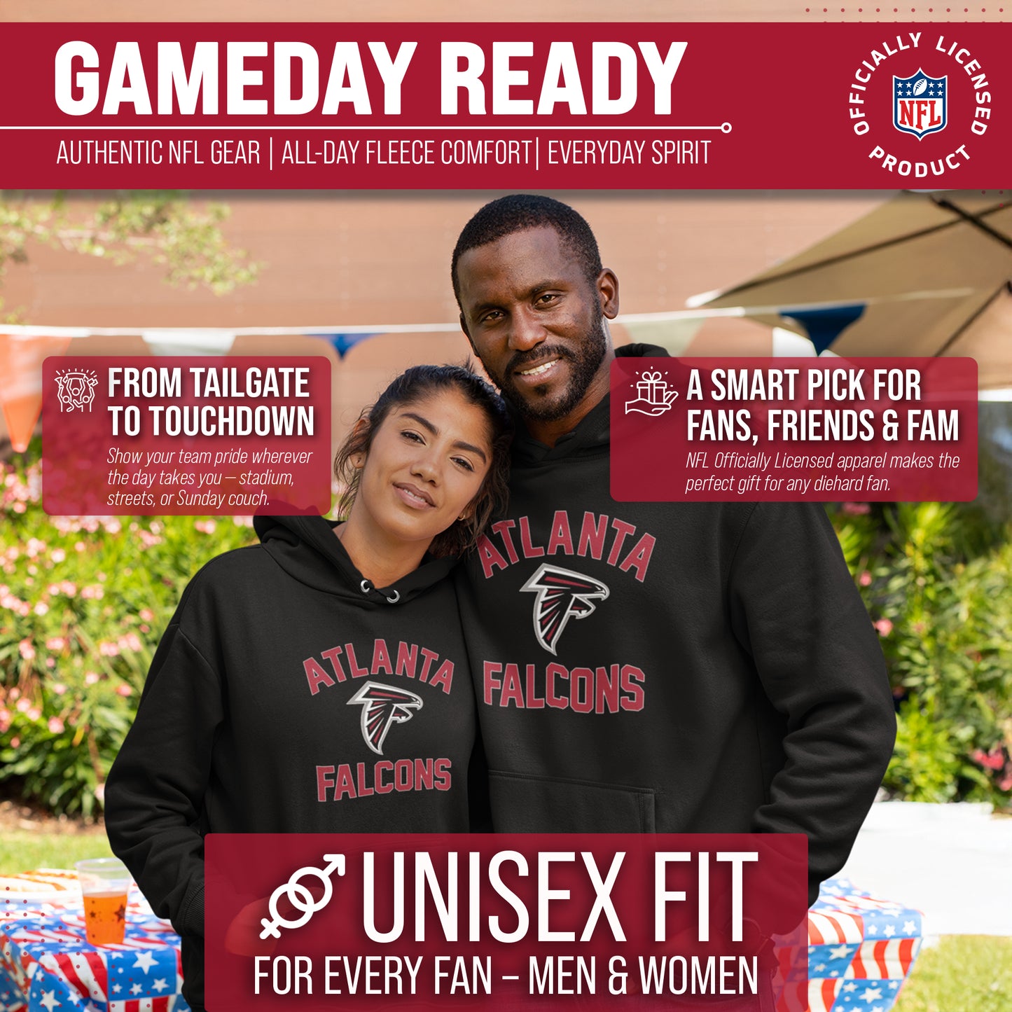 Atlanta Falcons NFL Gameday Adult Hooded Sweatshirt - Black