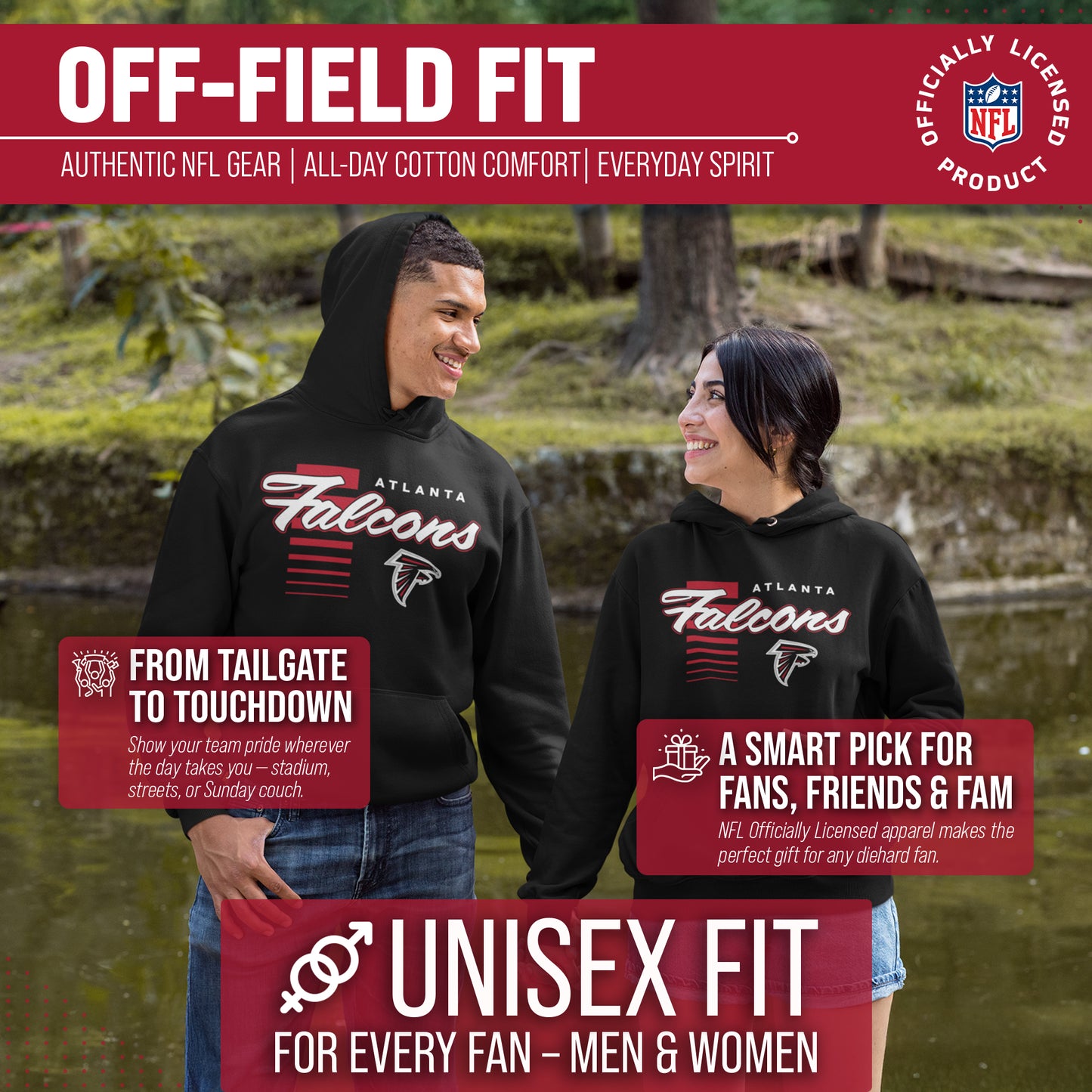 Atlanta Falcons NFL Adult Unisex Retro Script Ultra Soft Fleece Hooded Sweatshirt - Black