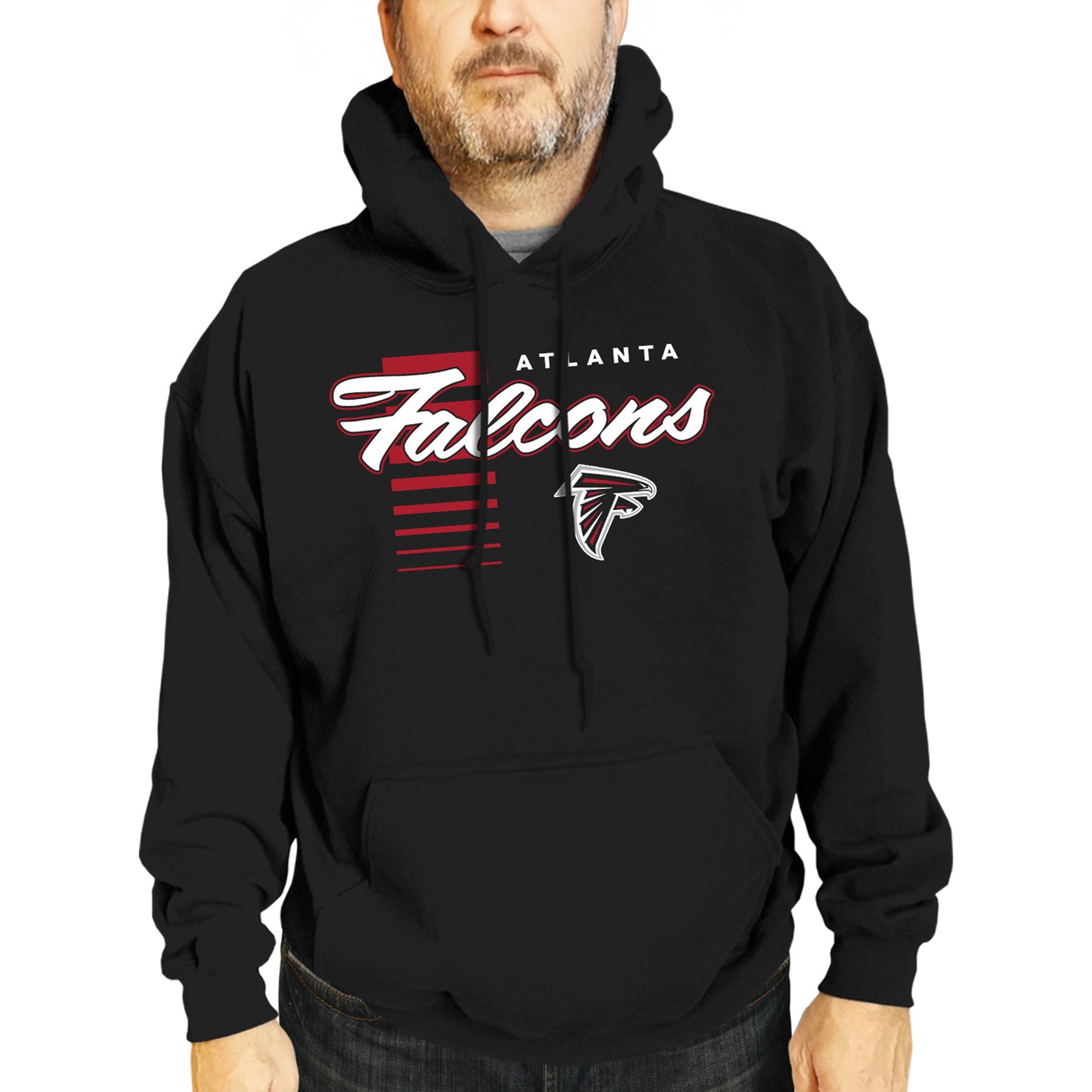 Atlanta Falcons NFL Adult Unisex Retro Script Ultra Soft Fleece Hooded Sweatshirt - Black