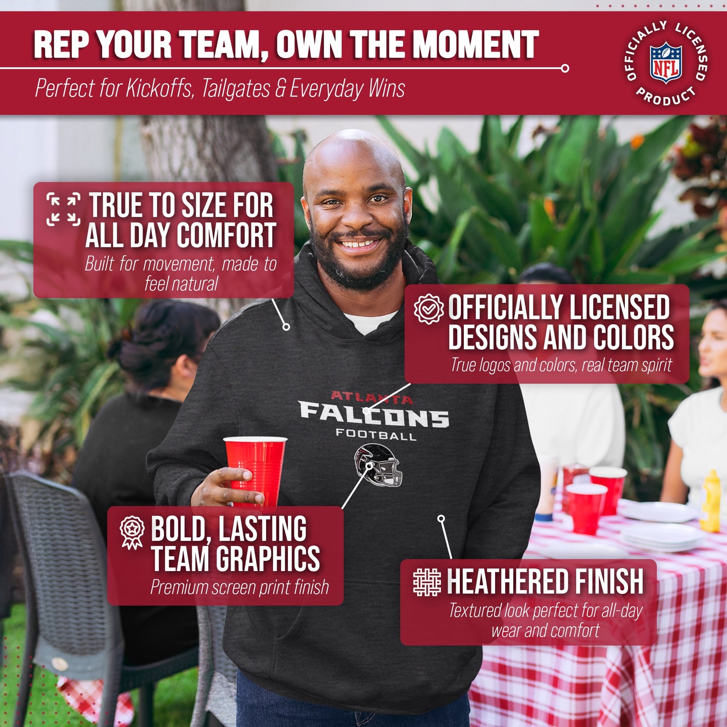 Atlanta Falcons Adult NFL Football Helmet Heather Hooded Sweatshirt  - Charcoal