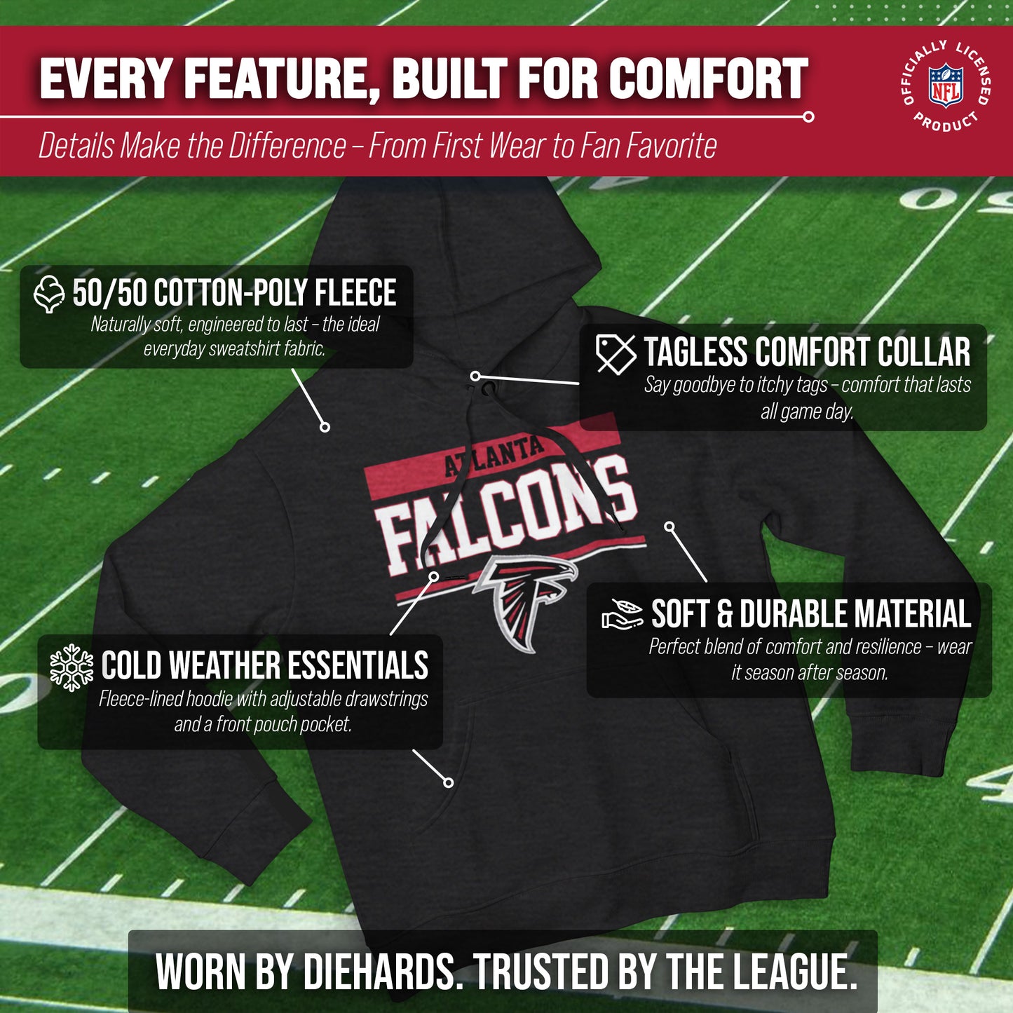 Atlanta Falcons NFL Adult Gameday Charcoal Hooded Sweatshirt - Charcoal