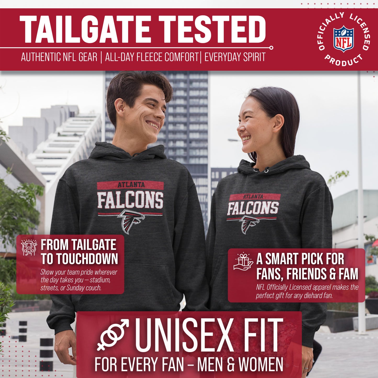 Atlanta Falcons NFL Adult Gameday Charcoal Hooded Sweatshirt - Charcoal