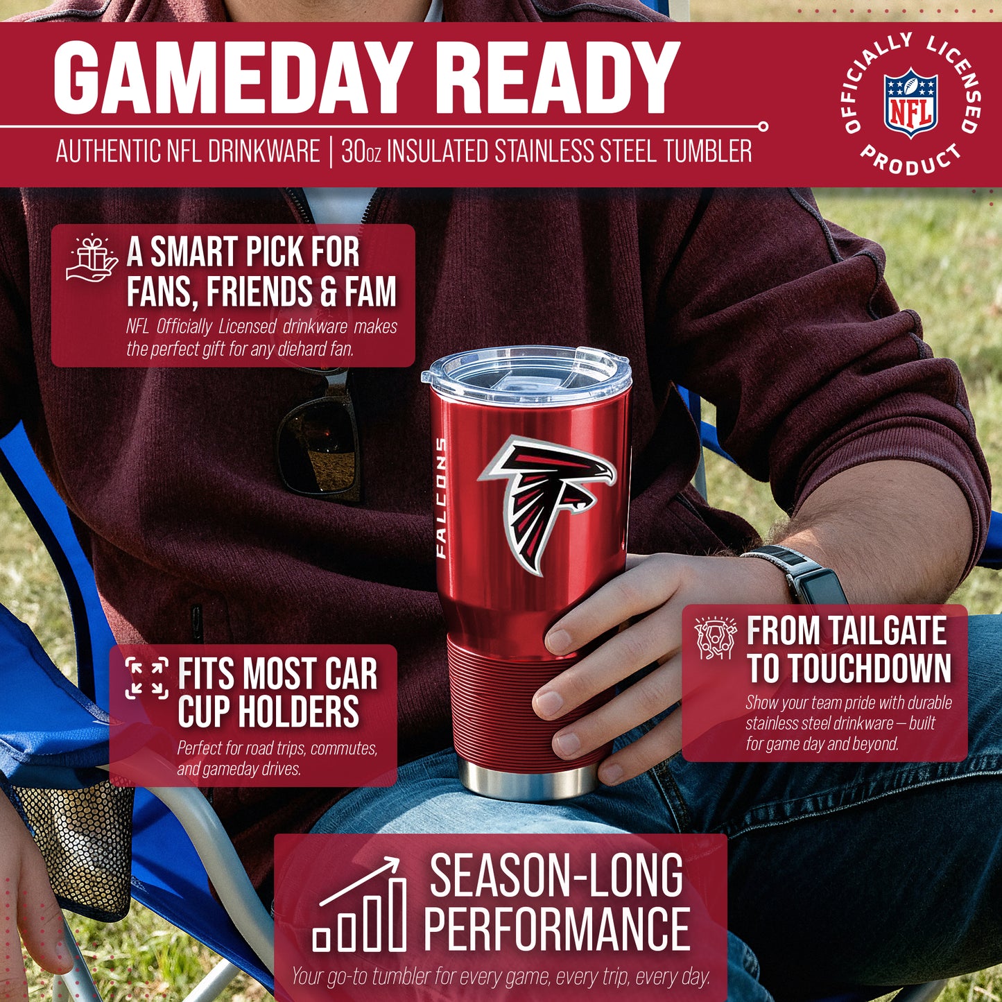 Atlanta Falcons NFL 30oz Gameday Stainless Steel Tumbler - Red