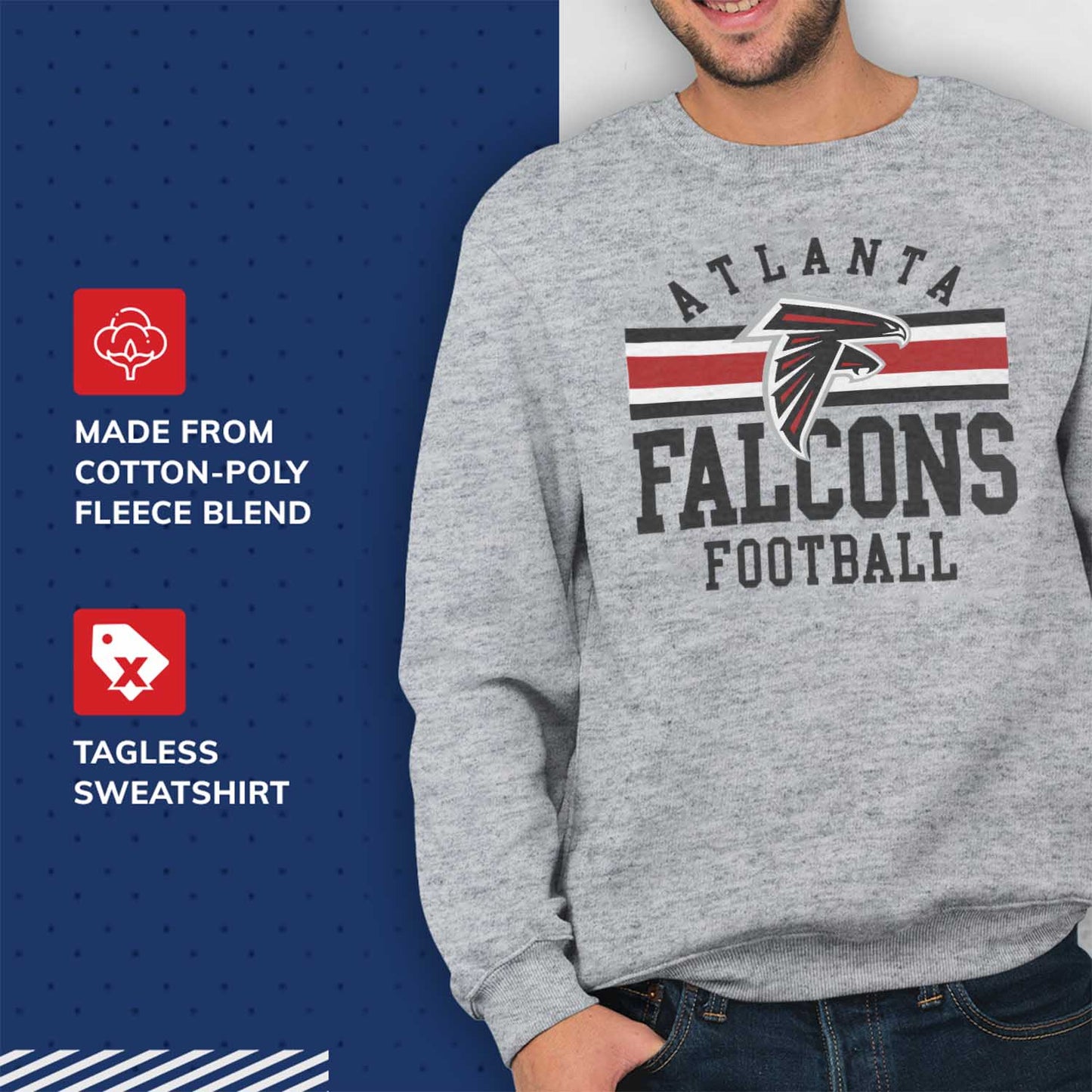 Atlanta Falcons NFL Team Stripe Crew Sweatshirt - Sport Gray