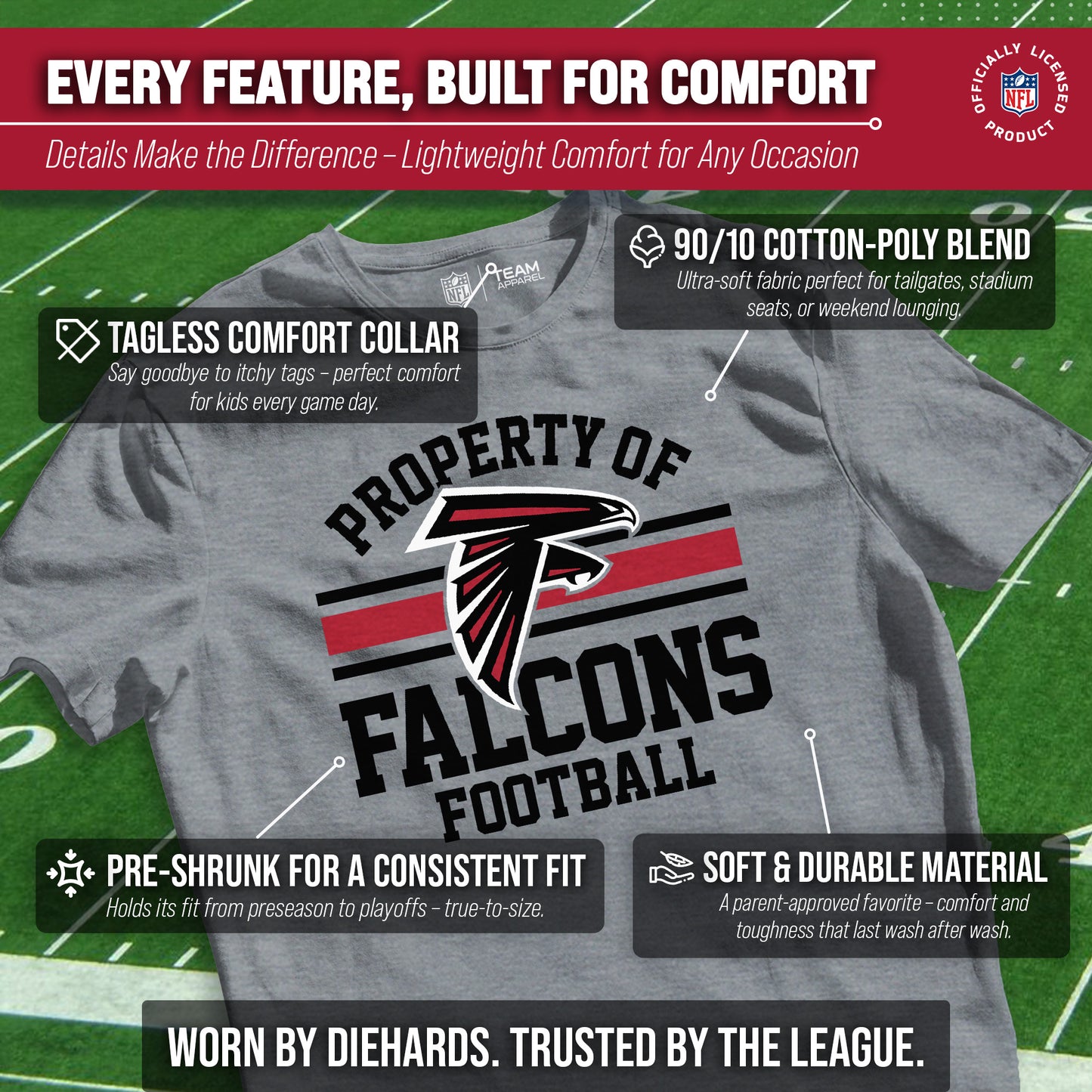 Atlanta Falcons NFL Youth Property Of Short Sleeve Lightweight T Shirt - Sport Gray