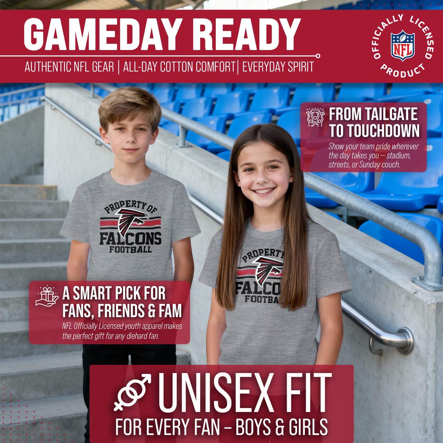 Atlanta Falcons NFL Youth Property Of Short Sleeve Lightweight T Shirt - Sport Gray