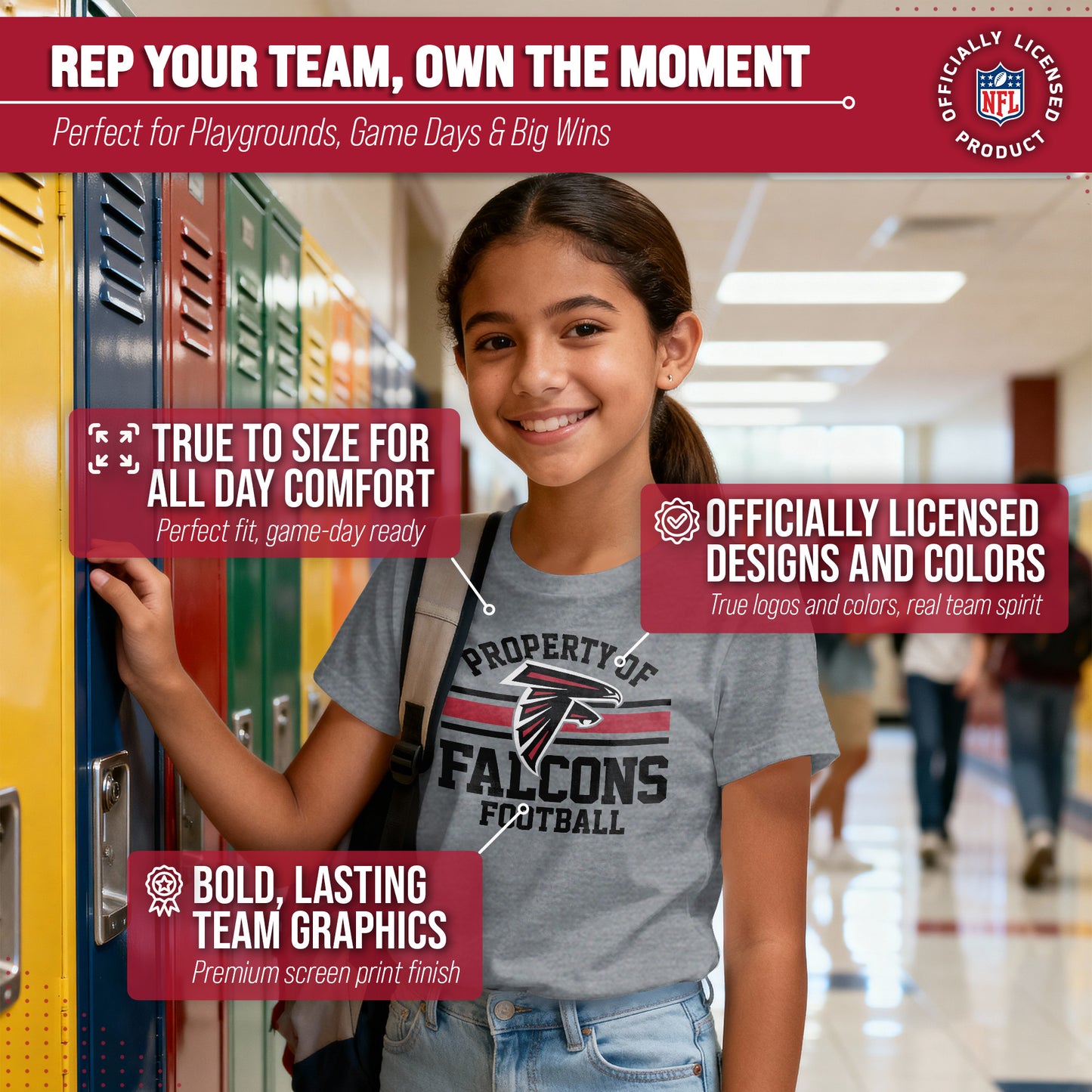 Atlanta Falcons NFL Youth Property Of Short Sleeve Lightweight T Shirt - Sport Gray