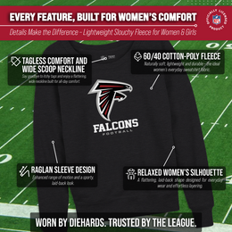 Atlanta Falcons Women's NFL Ultimate Fan Logo Slouchy Crewneck -Tagless Fleece Lightweight Pullover - Charcoal