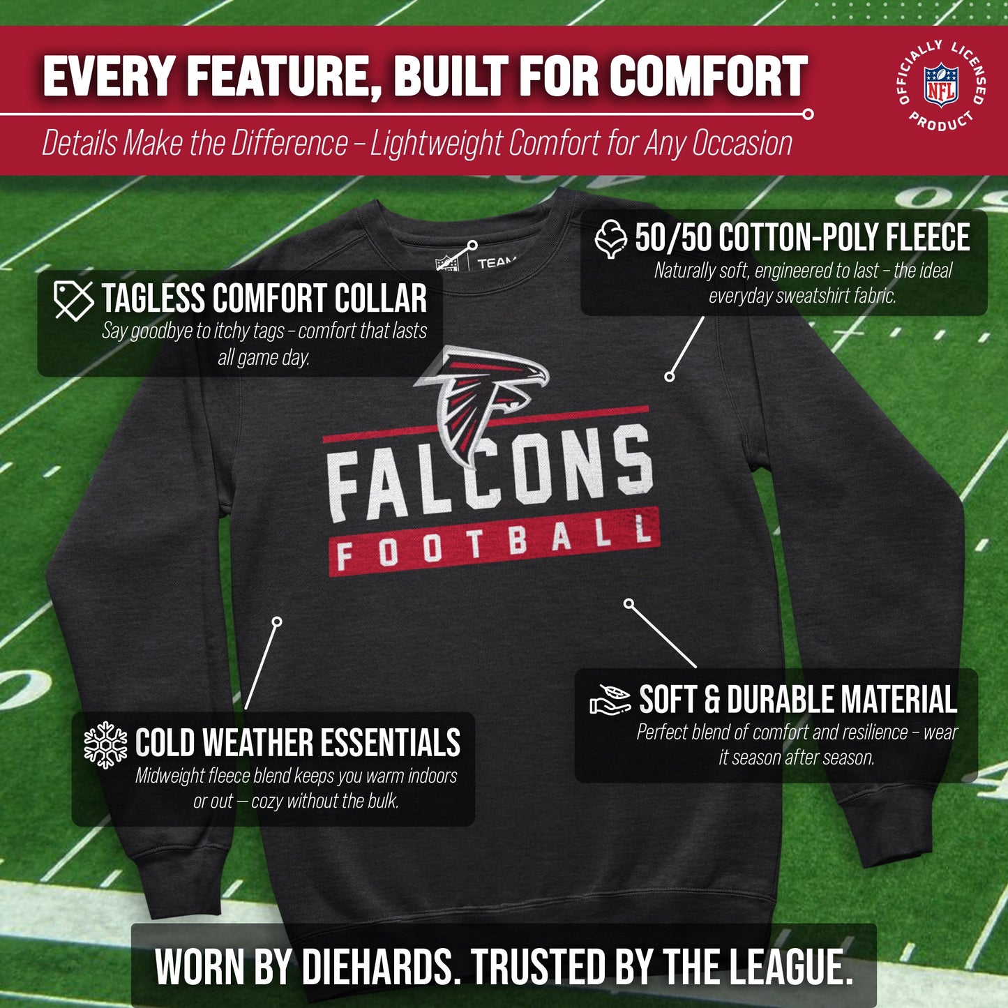 Atlanta Falcons NFL Adult True Fan Crewneck Sweatshirt - Charcoal