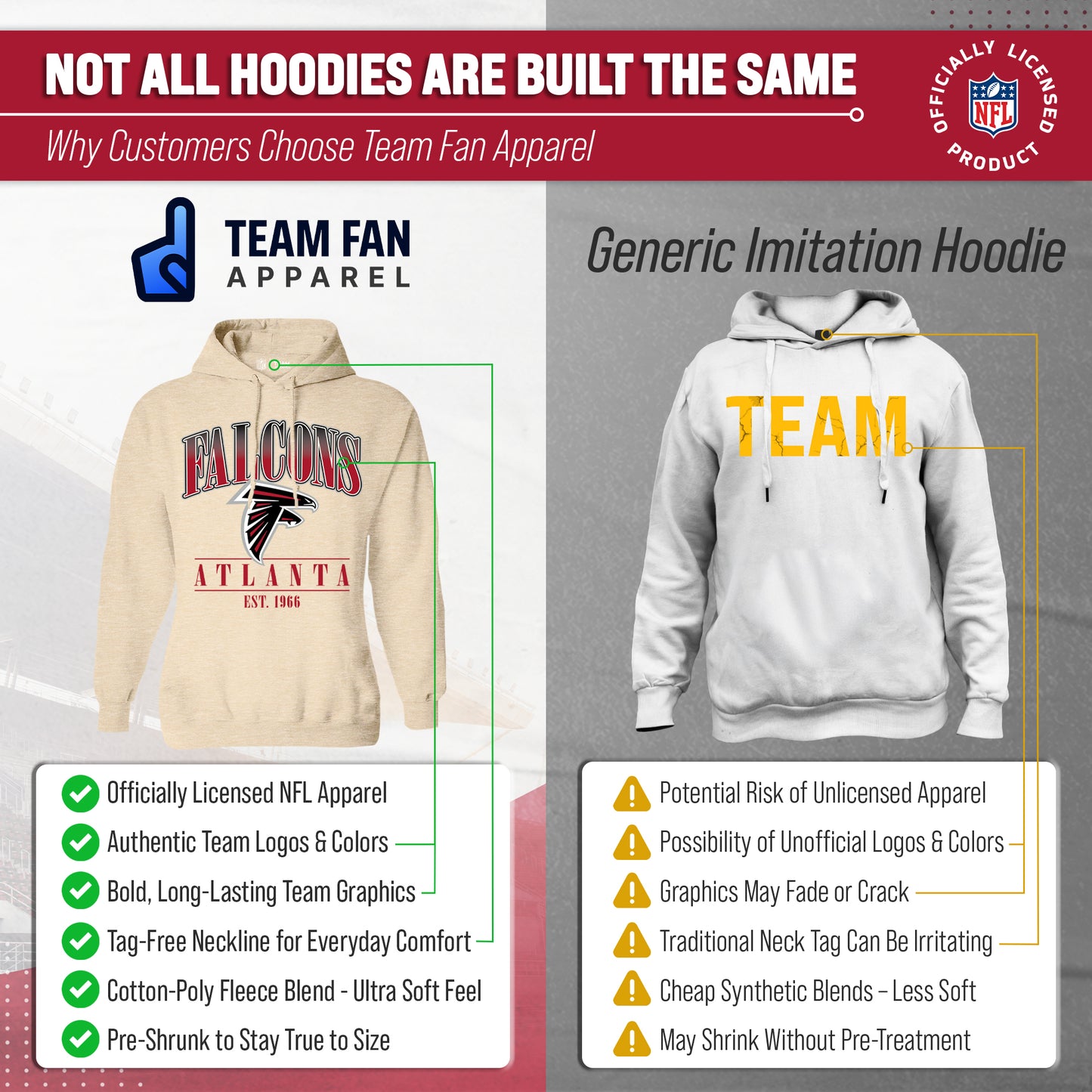 Atlanta Falcons Ladies NFL Starstruck Fleece Pullover Hooded Sweatshirt - Cream