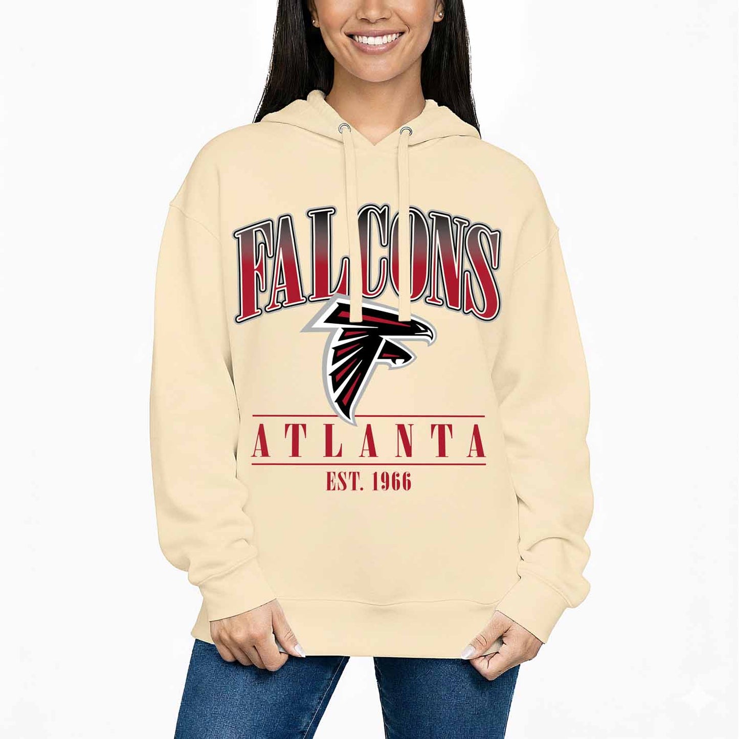 Atlanta Falcons Ladies NFL Starstruck Fleece Pullover Hooded Sweatshirt - Cream