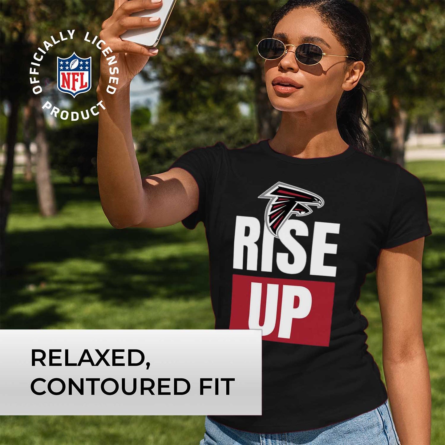 Atlanta Falcons NFL Womens Plus Size Team Slogan Short Sleeve T-Shirt - Black