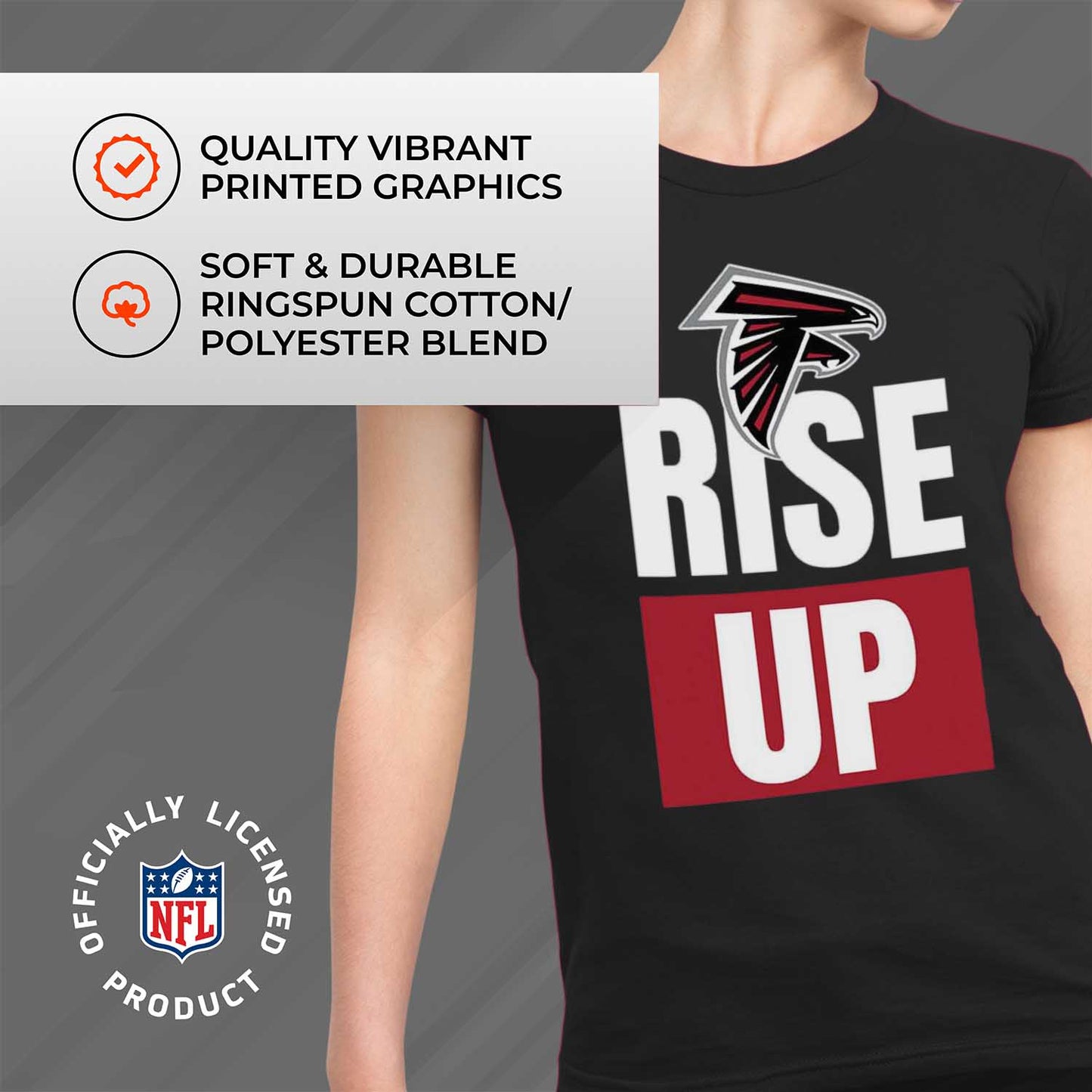 Atlanta Falcons NFL Womens Plus Size Team Slogan Short Sleeve T-Shirt - Black