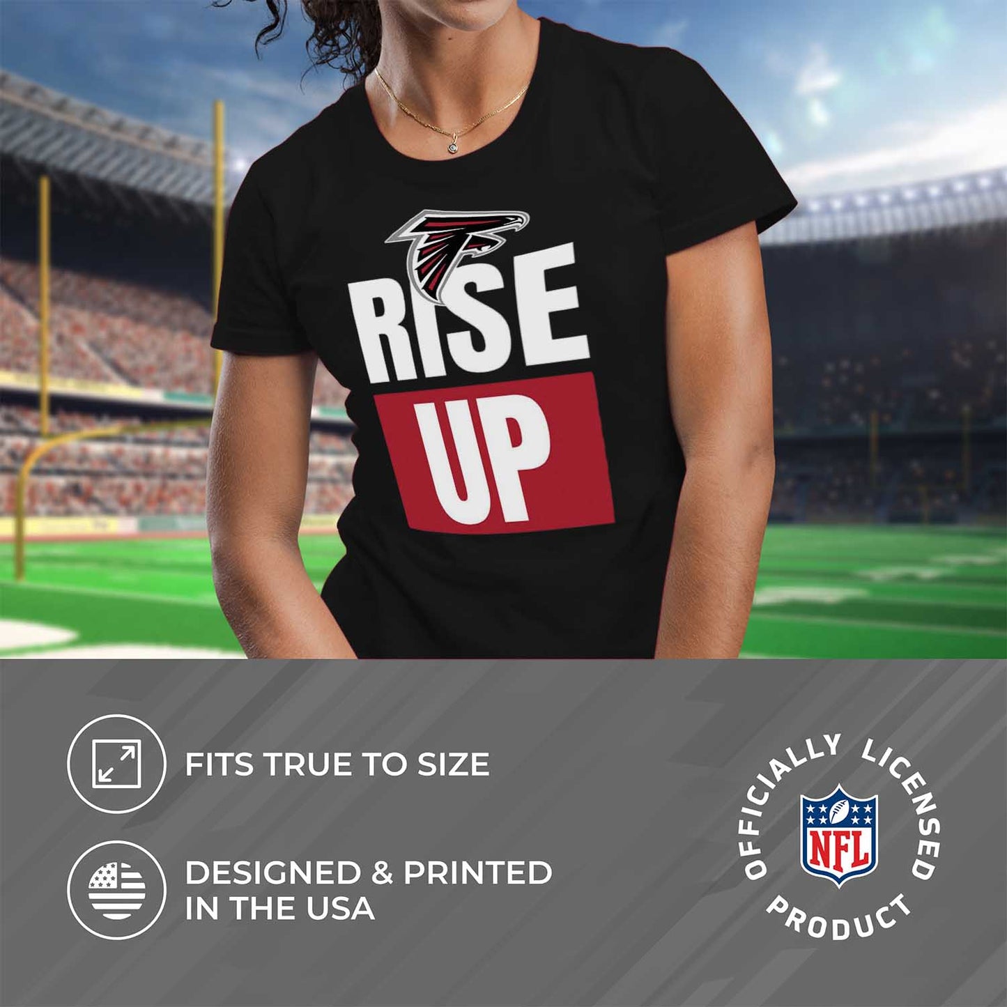 Atlanta Falcons NFL Womens Plus Size Team Slogan Short Sleeve T-Shirt - Black