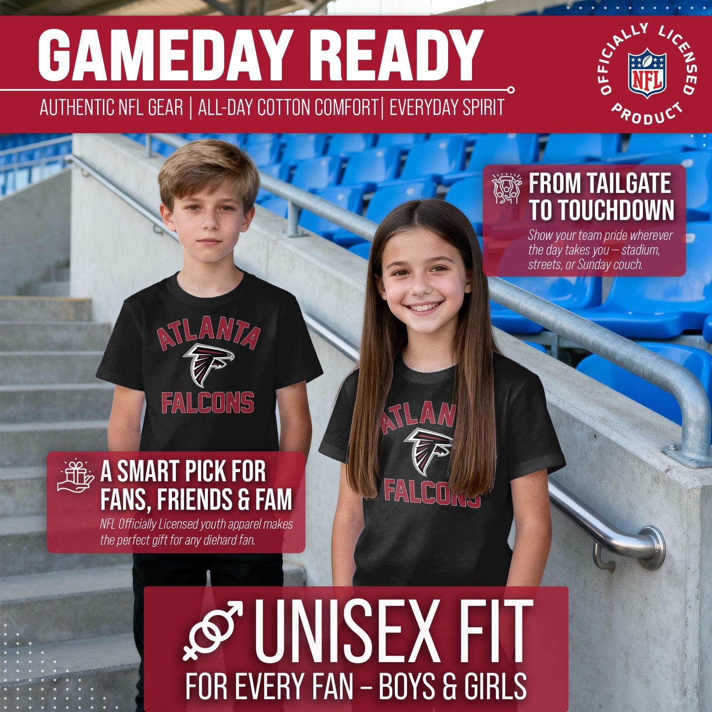 Atlanta Falcons NFL Youth Gameday Football T-Shirt - Black