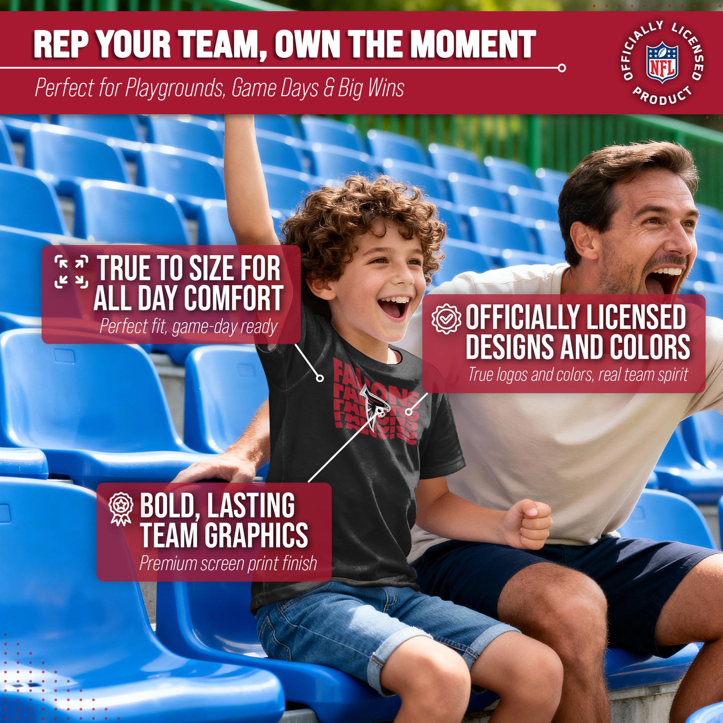 Atlanta Falcons NFL Youth Repeating Logo Football T-Shirt Unisex Tag Free Comfortable - Black