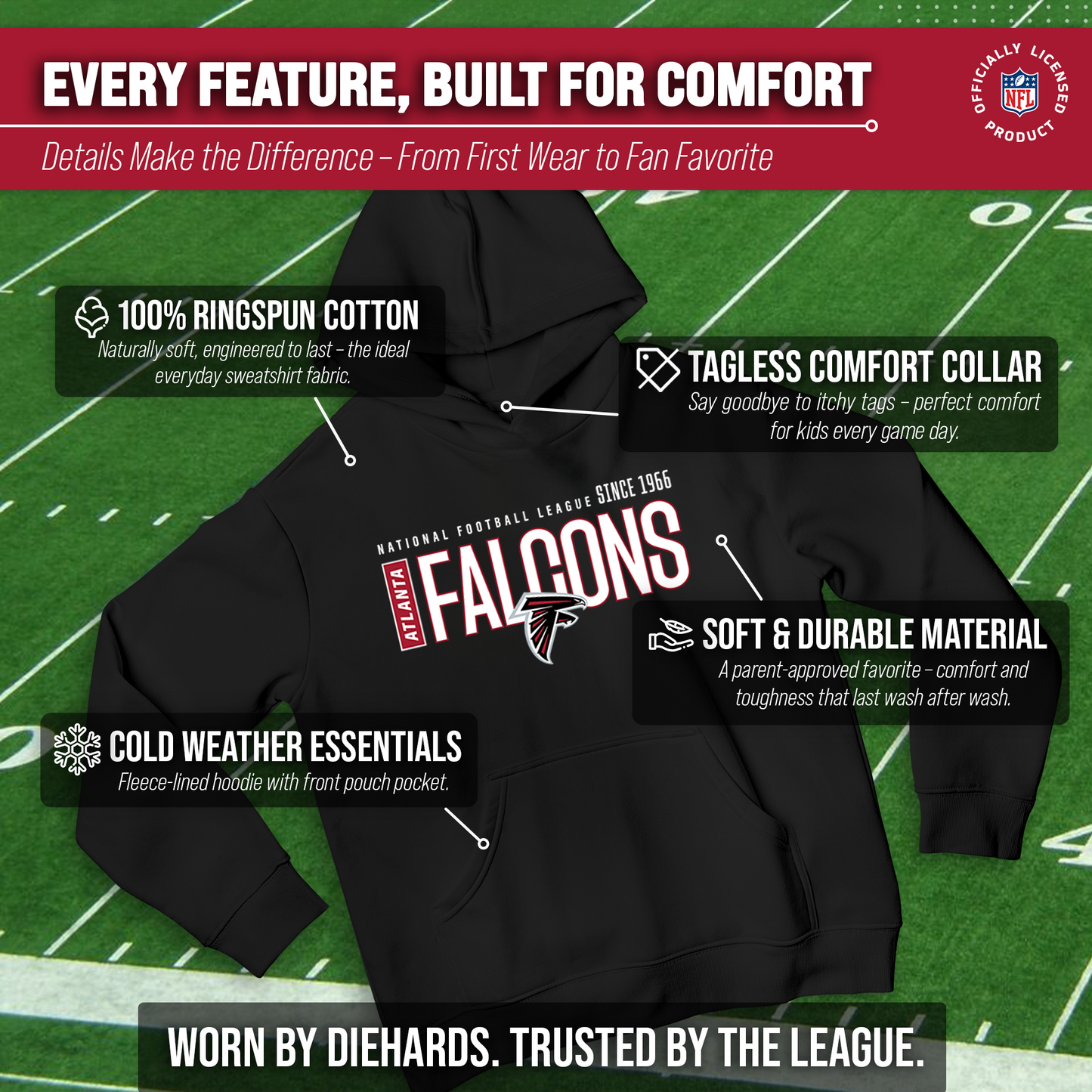 Atlanta Falcons NFL Youth Modern Endzone Football Fleece Hooded Sweatshirt - Black