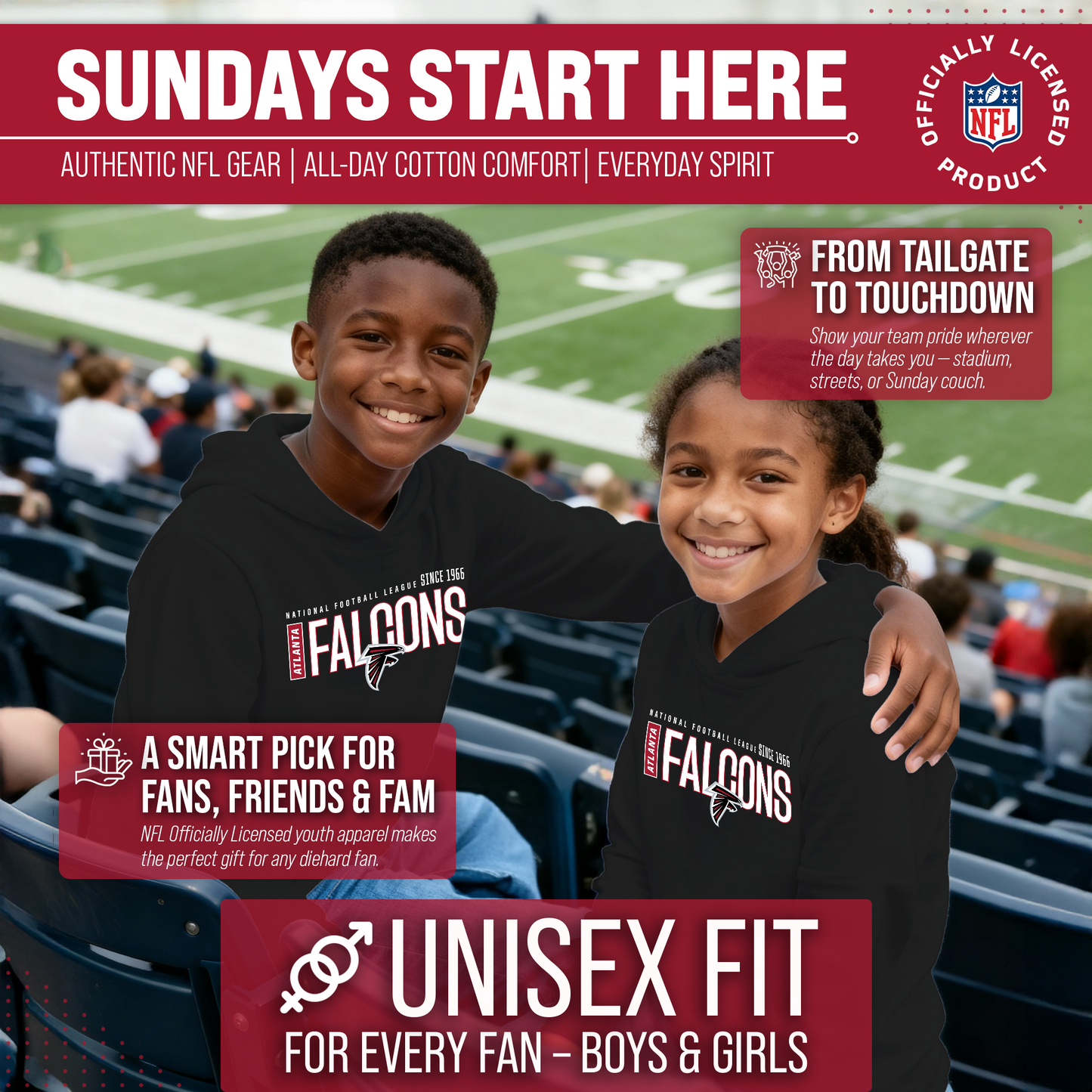 Atlanta Falcons NFL Youth Modern Endzone Football Fleece Hooded Sweatshirt - Black