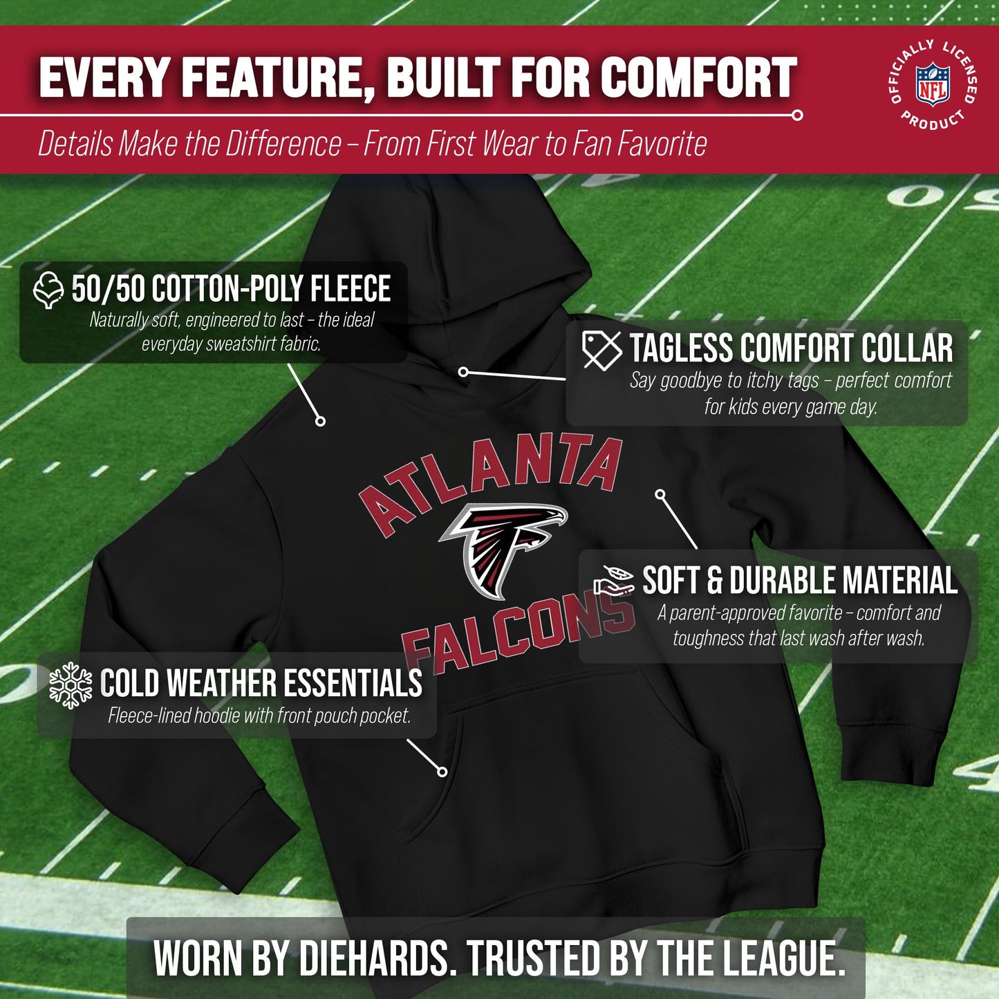Atlanta Falcons NFL Youth Gameday Hooded Sweatshirt - Black