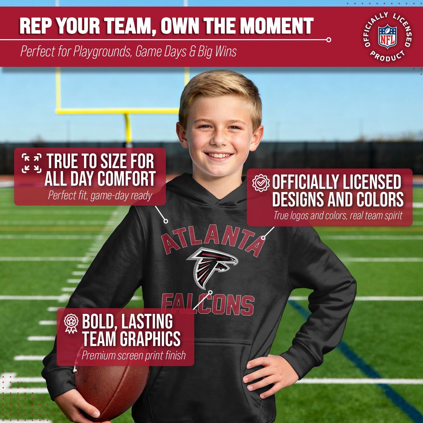 Atlanta Falcons NFL Youth Gameday Hooded Sweatshirt - Black