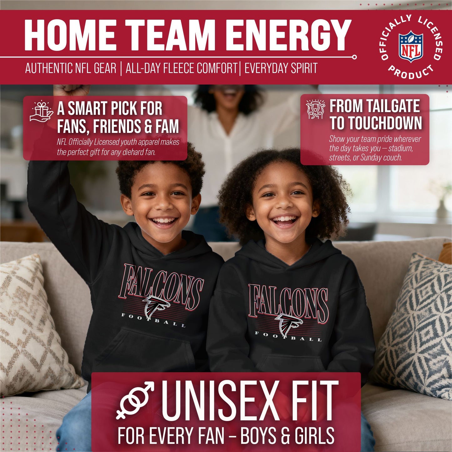 Atlanta Falcons NFL Youth Overtime Blueprint Football Fleece Hooded Sweatshirt - Black