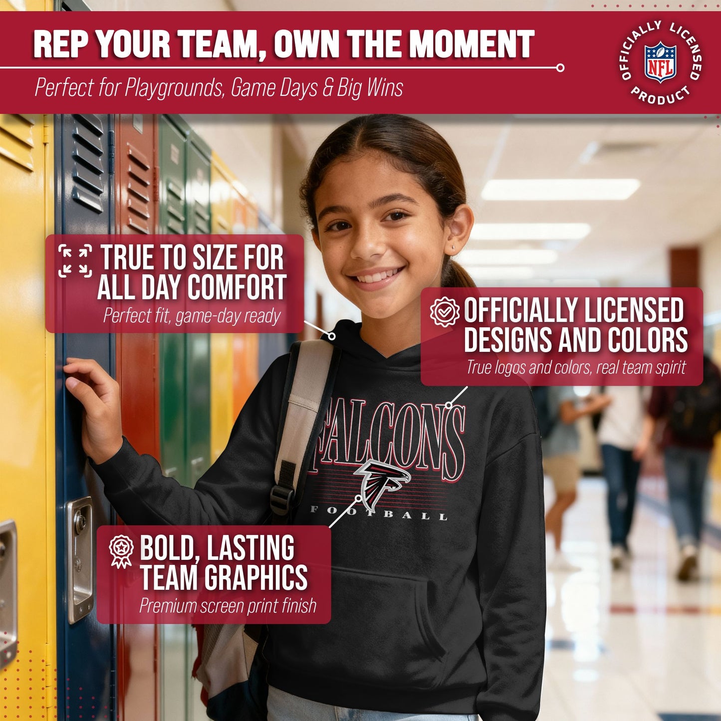 Atlanta Falcons NFL Youth Overtime Blueprint Football Fleece Hooded Sweatshirt - Black