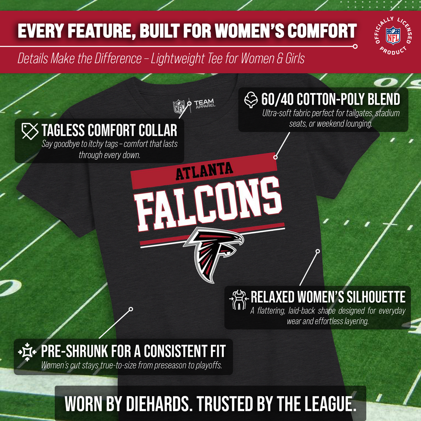 Atlanta Falcons NFL Women's Team Block Charcoal Tagless T-Shirt - Charcoal