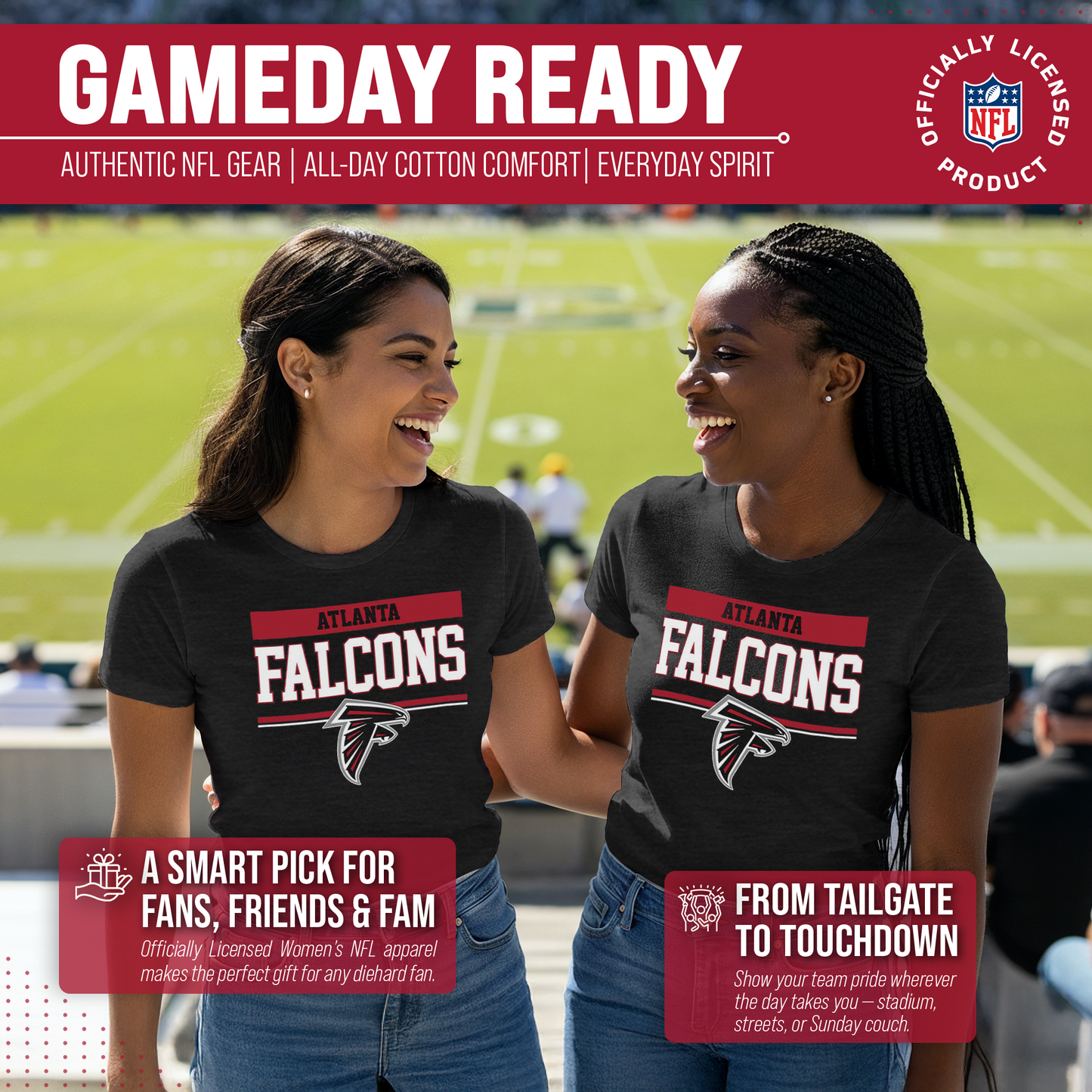 Atlanta Falcons NFL Women's Team Block Charcoal Tagless T-Shirt - Charcoal