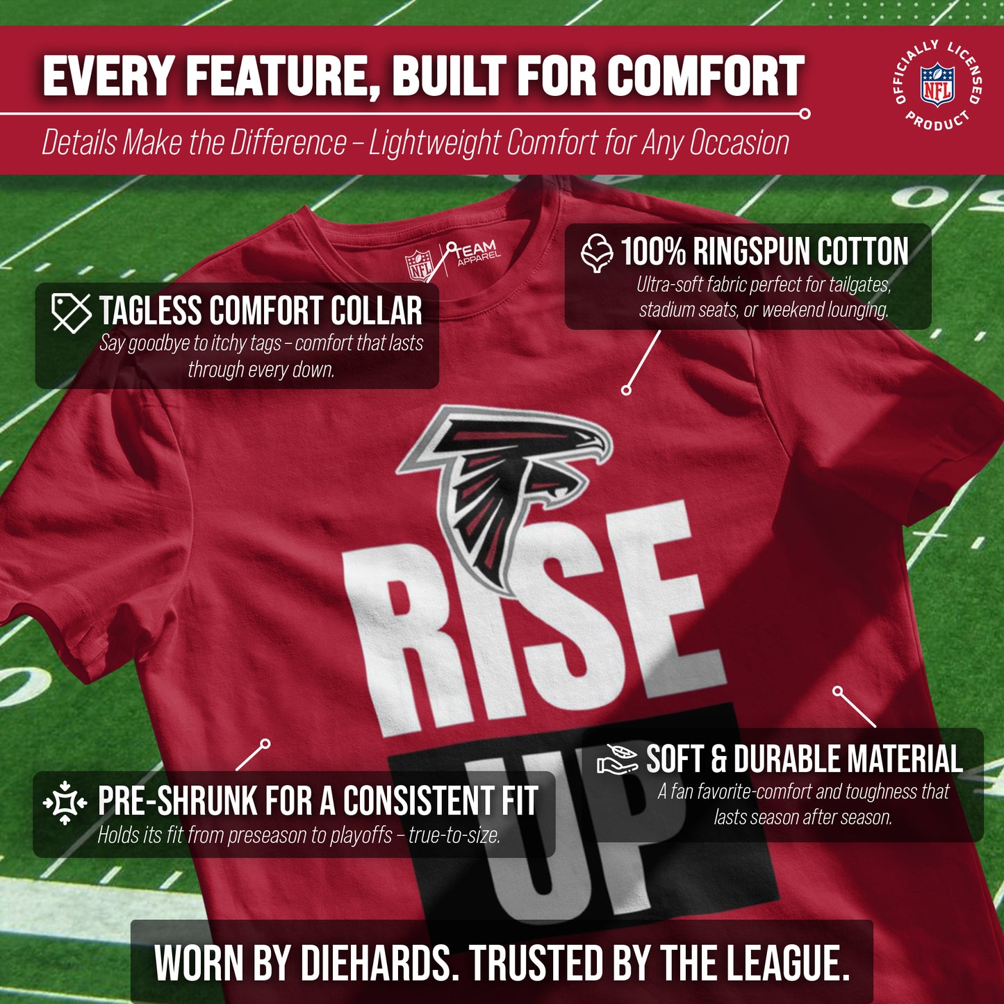 Atlanta Falcons NFL Adult Team Slogan Unisex T-Shirt - Red