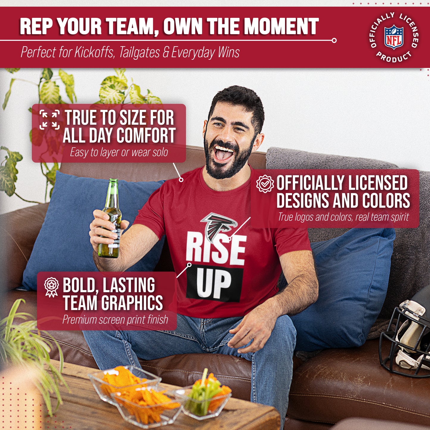 Atlanta Falcons NFL Adult Team Slogan Unisex T-Shirt - Red