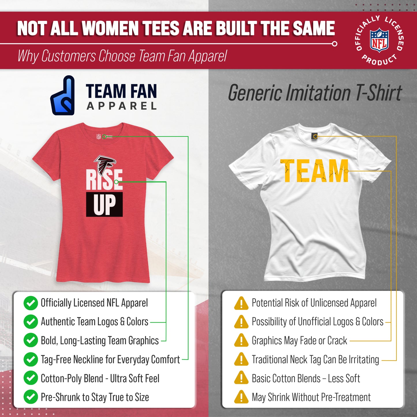Atlanta Falcons NFL Womens Team Slogan Short Sleeve Tshirt - Red