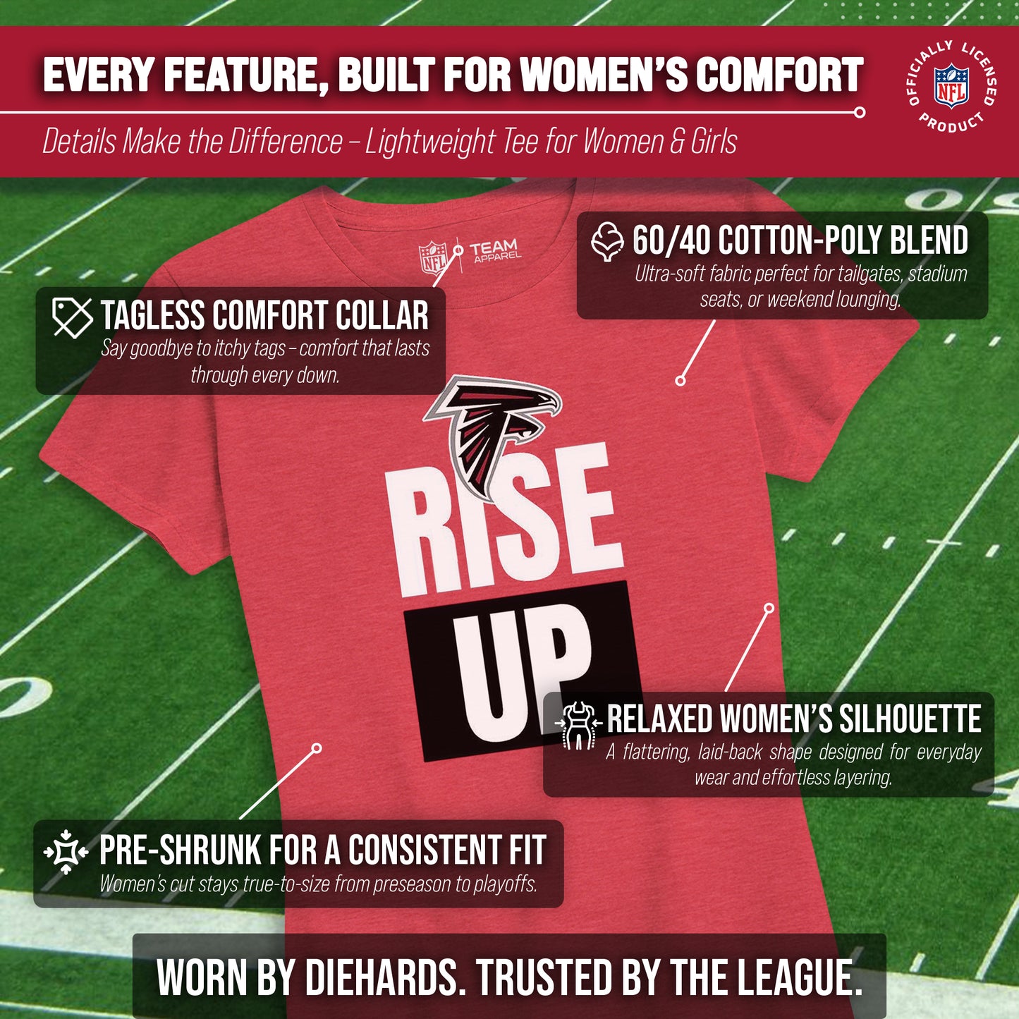 Atlanta Falcons NFL Womens Team Slogan Short Sleeve Tshirt - Red