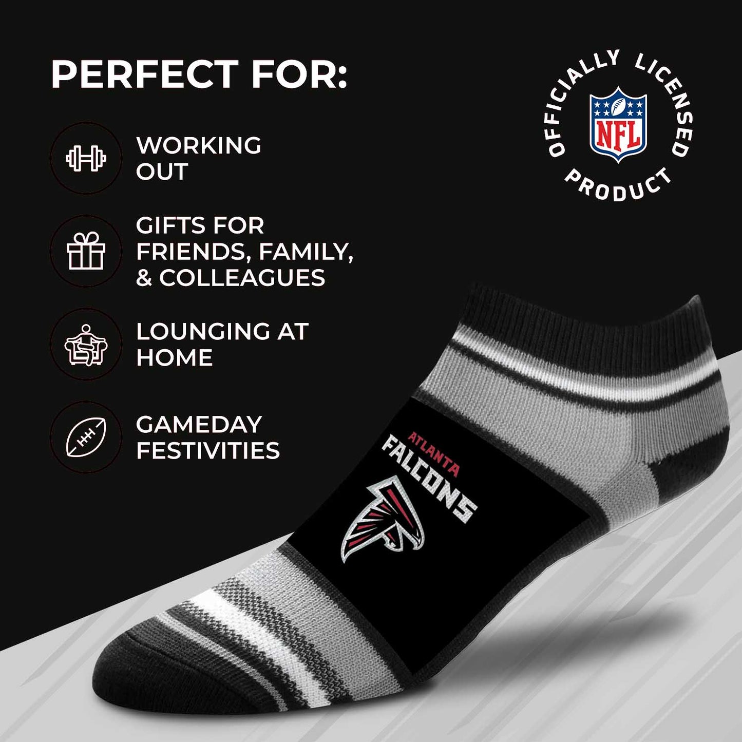 Atlanta Falcons NFL Adult Marquis Addition No Show Socks - Black