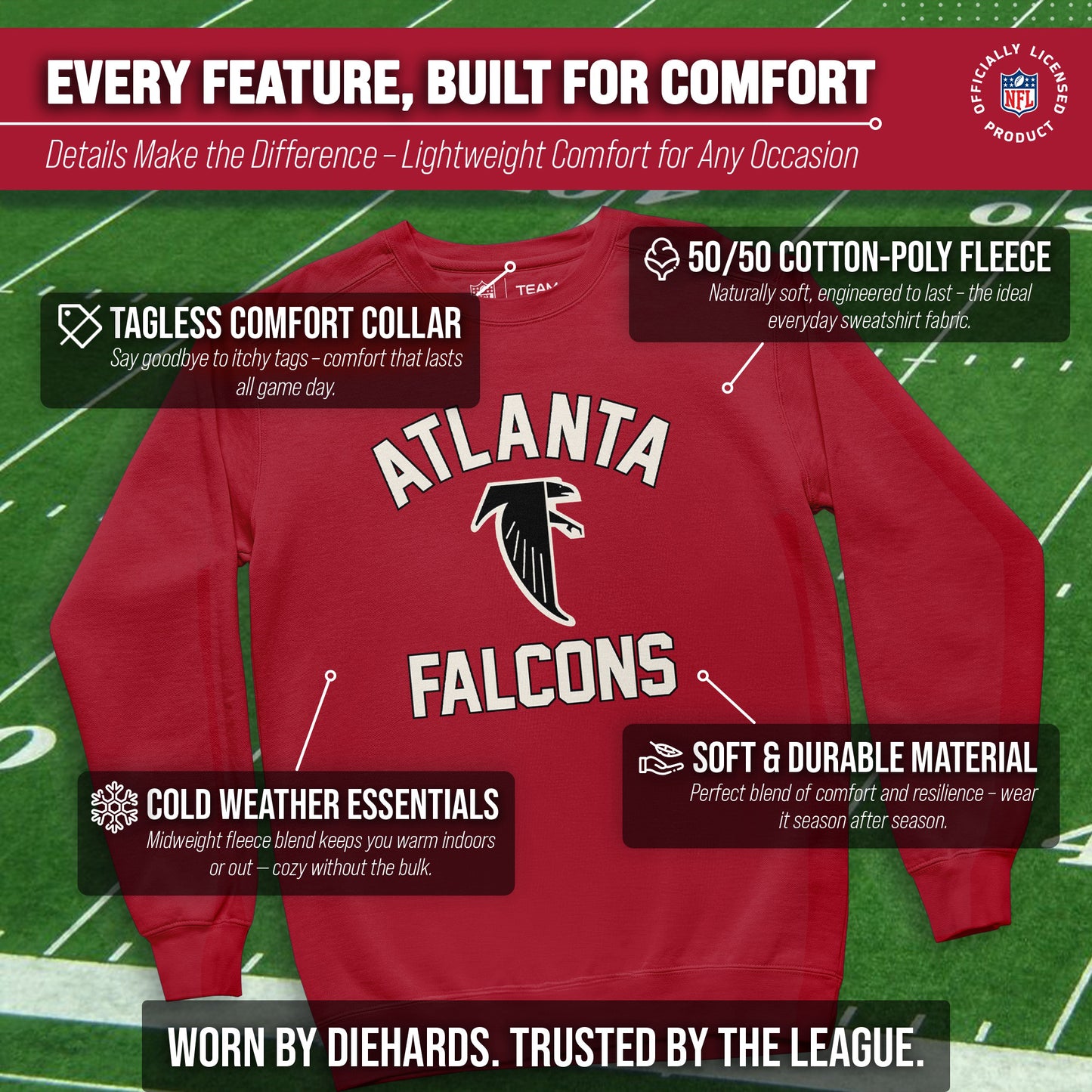 Atlanta Falcons NFL Adult Unisex Retro Gameday Ultra Soft Fleece Crewneck Sweatshirt - Red