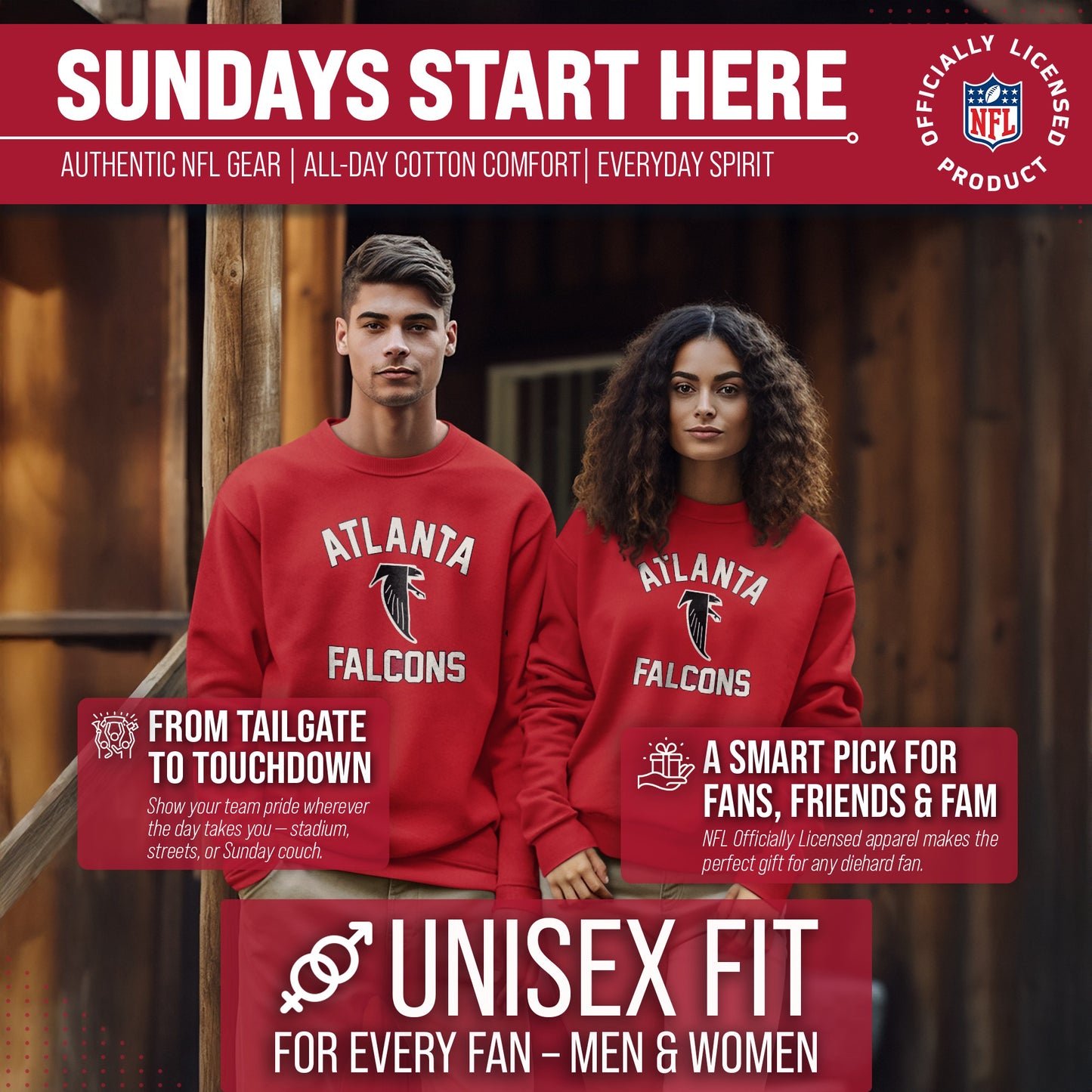 Atlanta Falcons NFL Adult Unisex Retro Gameday Ultra Soft Fleece Crewneck Sweatshirt - Red