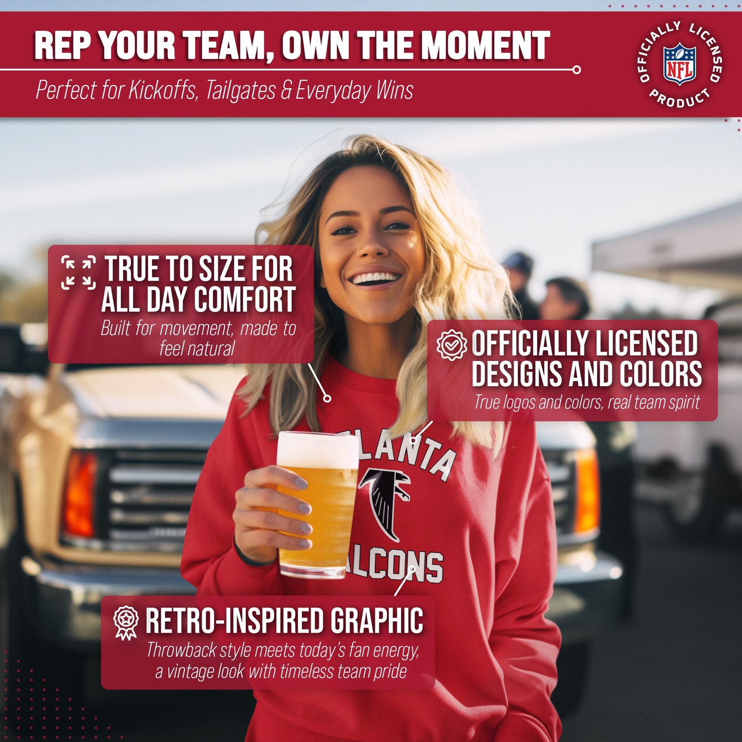 Atlanta Falcons NFL Adult Unisex Retro Gameday Ultra Soft Fleece Crewneck Sweatshirt - Red