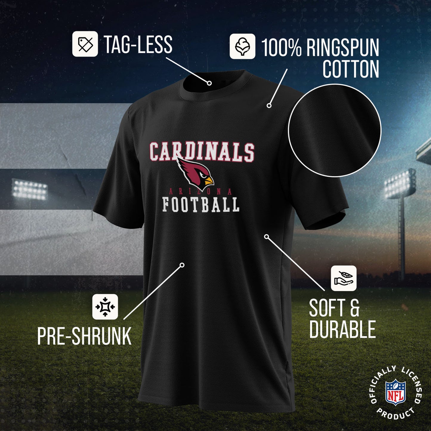 Arizona Cardinals NFL Core Fan Adult Pro Football T-Shirt - Black
