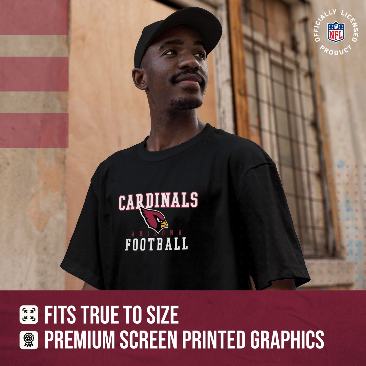 Arizona Cardinals NFL Core Fan Adult Pro Football T-Shirt - Black